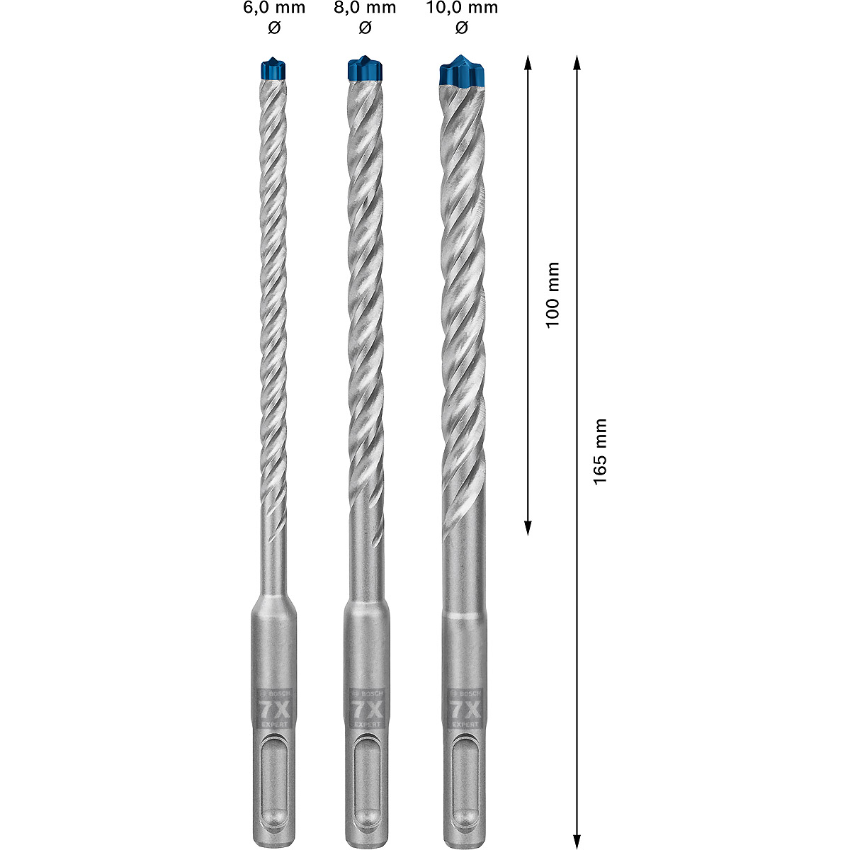 Bosch EXPERT SDS plus-7X Hammerbohrer-Set, für Bohrhämmer 3,tlg 6, 8, 10mm