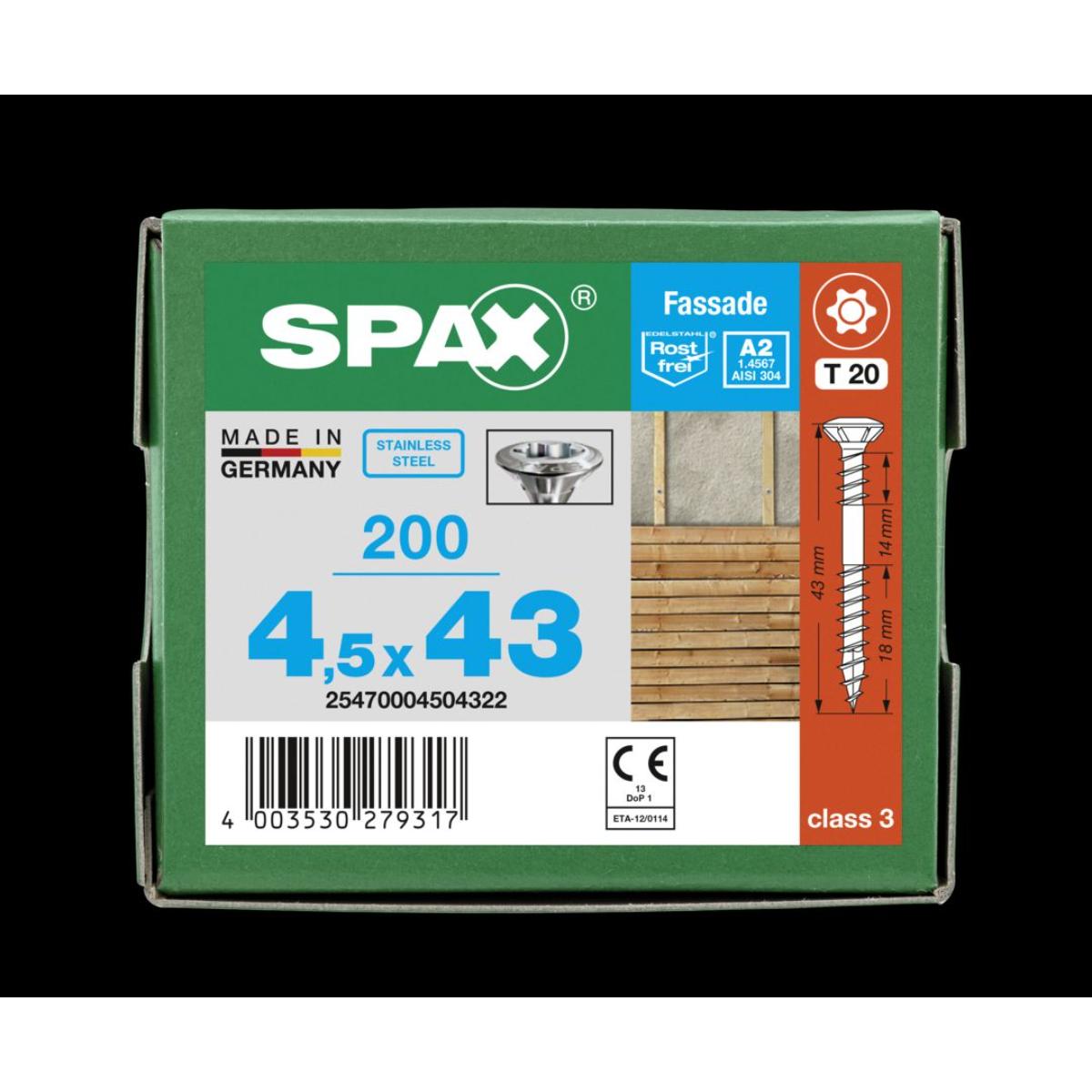 SPAX Fassadenschraube A2 Linsensenkkopf Klein 8mm starke Fräsrippen T-Star Plus T20 Fixiergewinde 4C
