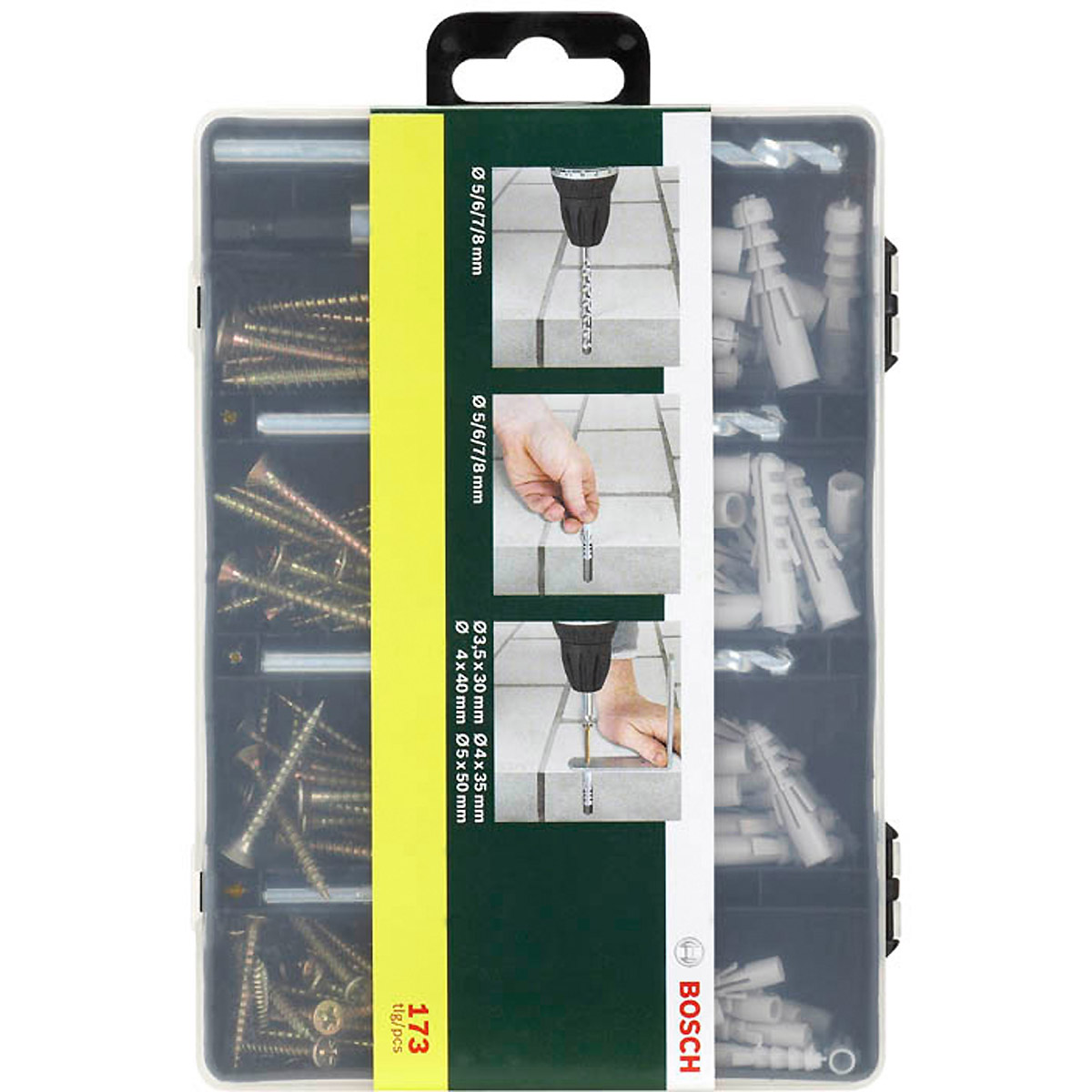 Bosch Befestigungs-Set 173-teilig, Bohrer, Dübel, Schrauben, Bits in Sortierbox