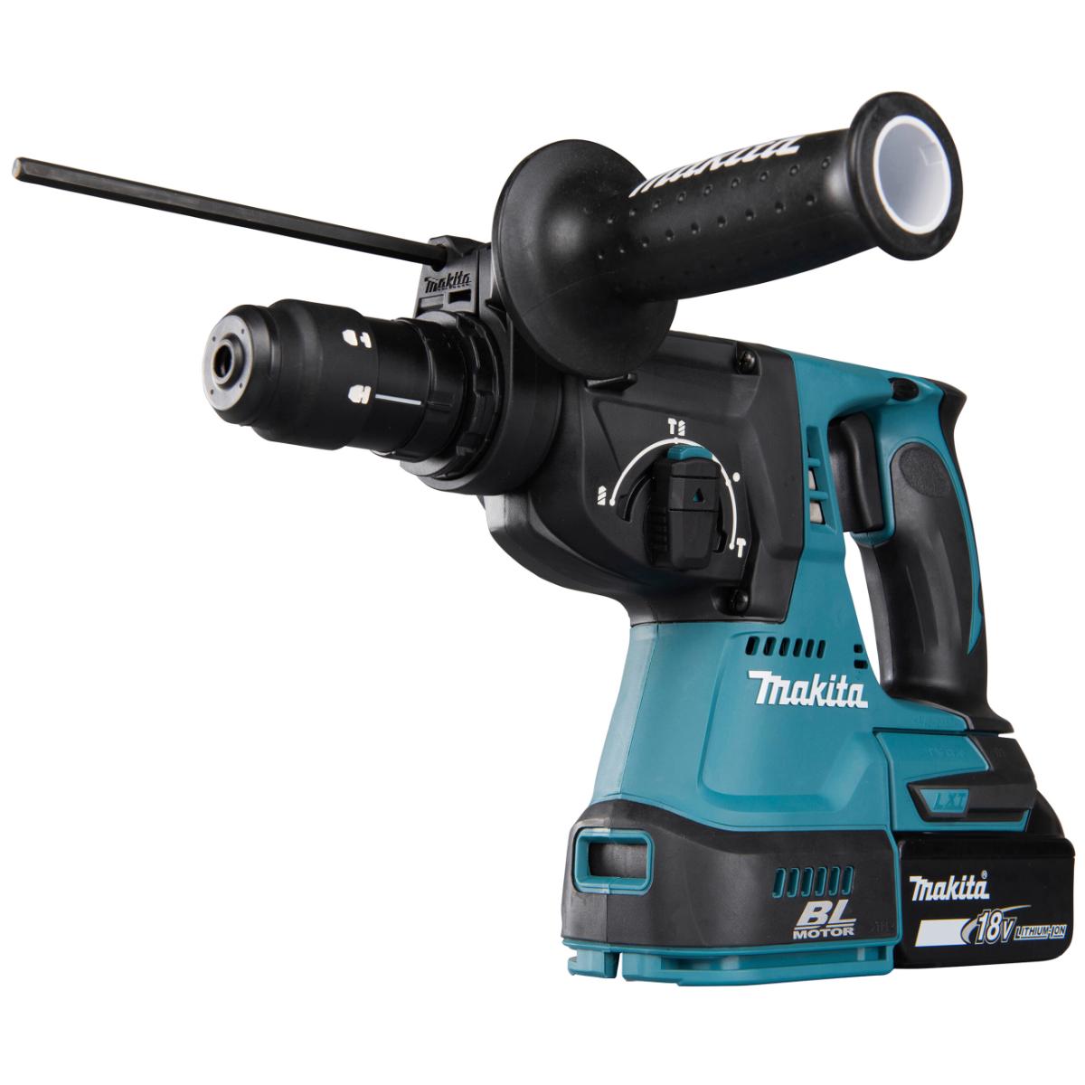Makita Akku-Kombihammer für SDS-Plus 18V / 6,0 Ah, 2 Akkus + Ladegerät im MAKPAC + SDS-Plus Bohrer-Set B-58992