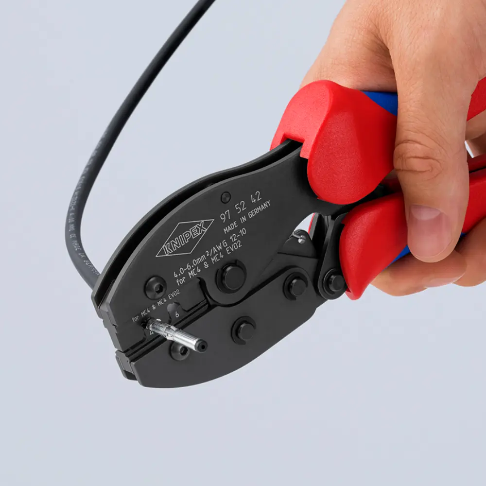 KNIPEX PreciForce Crimpzange für MC4-/MC4 EVO 2-Steckverbinder brüniert 220 mm