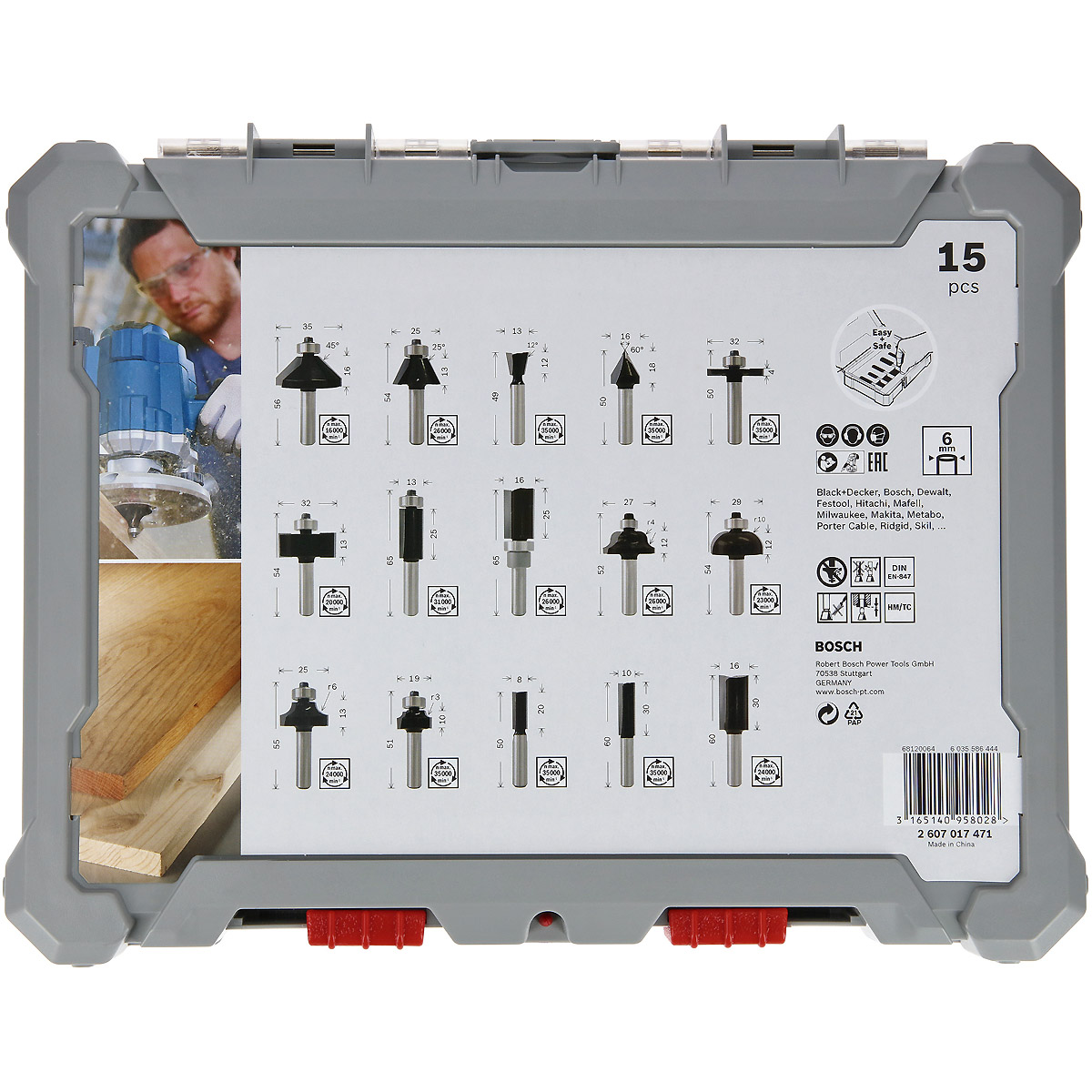 Bosch PRO Fräser-Set, 15-teilig, 6mm Schaft