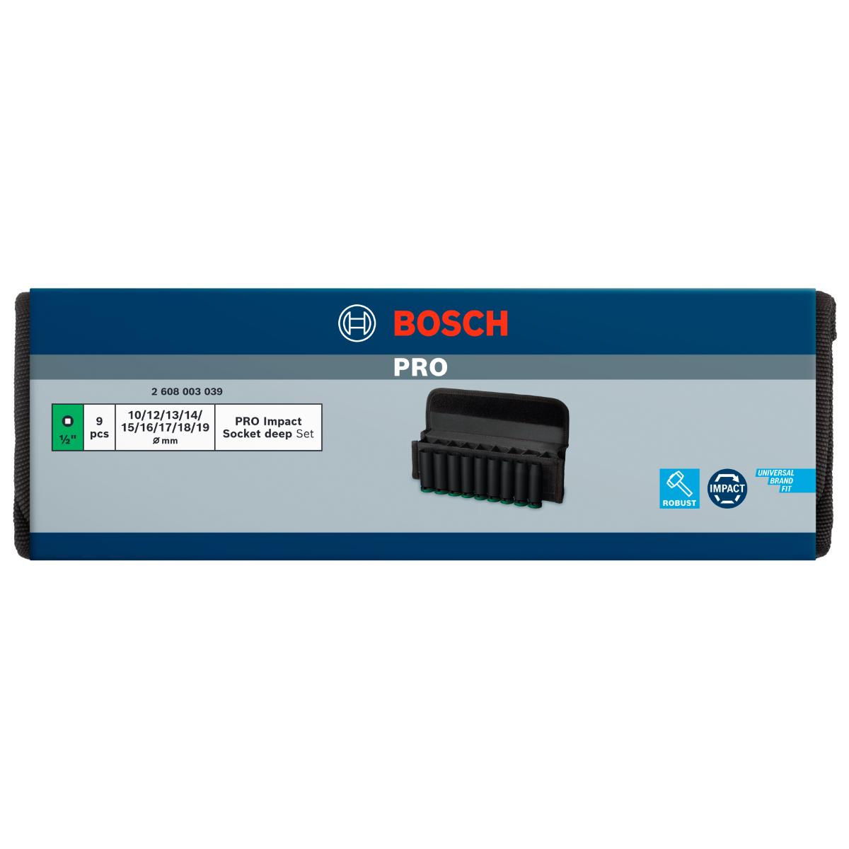 Bosch PRO Impact Socket Set, 1/2", tief, 9 teiliges Set