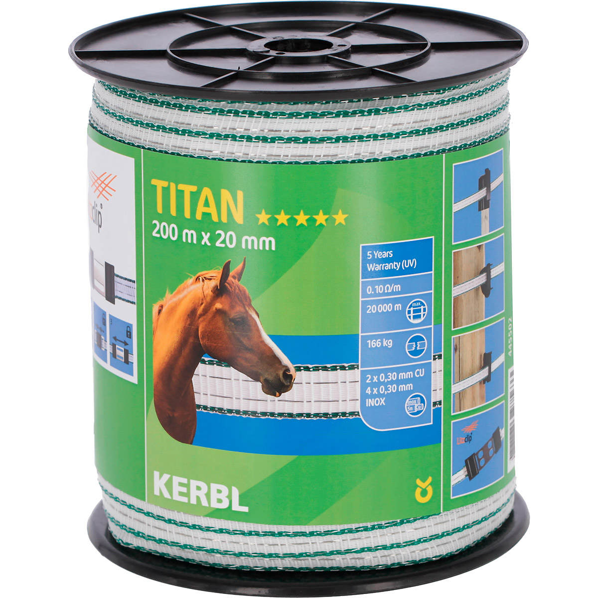 Kerbl TITAN Breitb.,200m,20mm, weiß/grün,2xCu 0,30+4xNi 0,30