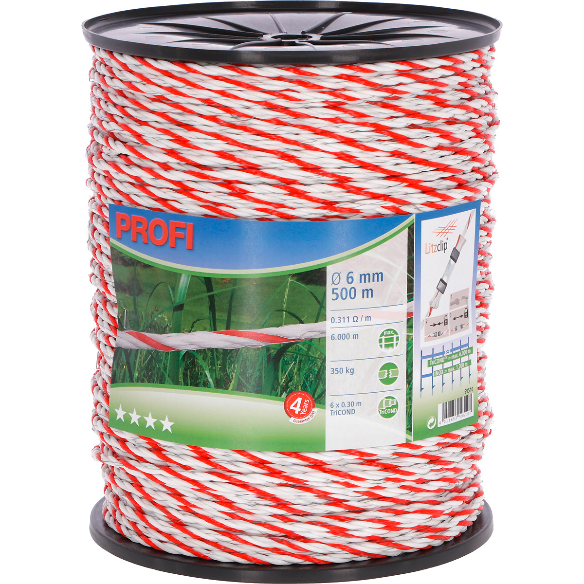 Kerbl Profi Weidezaunseil 6mm, 6x0,30 TriC, 500m, weiß/rot