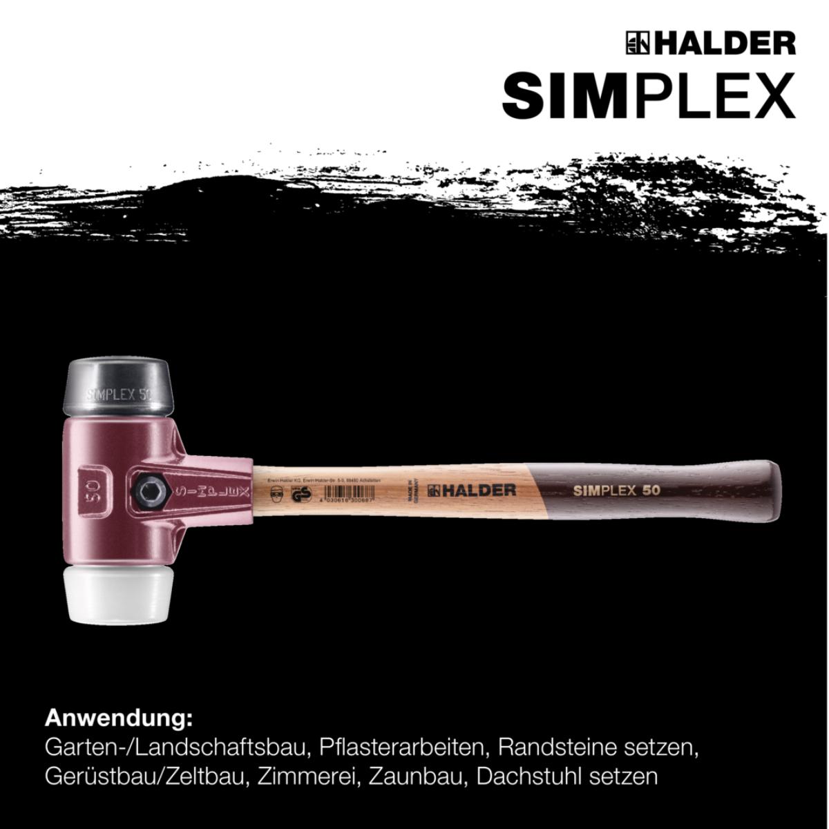 HALDER SIMPLEX - Schonhammer mit TE-Gehäuse und Holzstiel, Gummikomposition / Superplastik