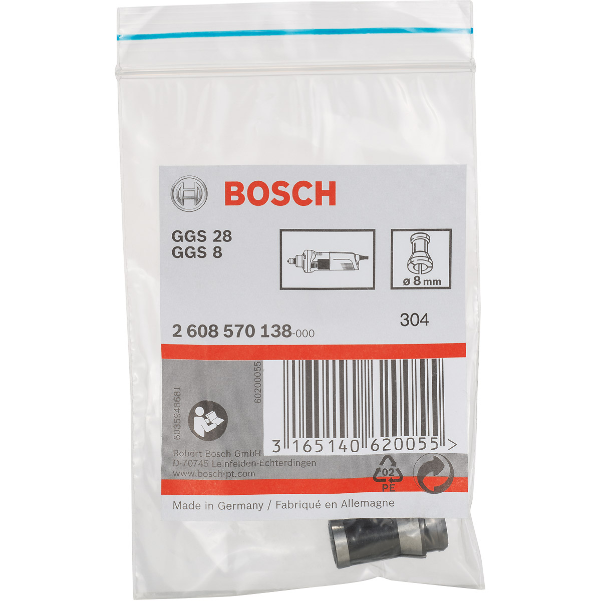 Bosch Spannzange ohne Spannmutter, 8 mm, für Bosch-Geradschleifer