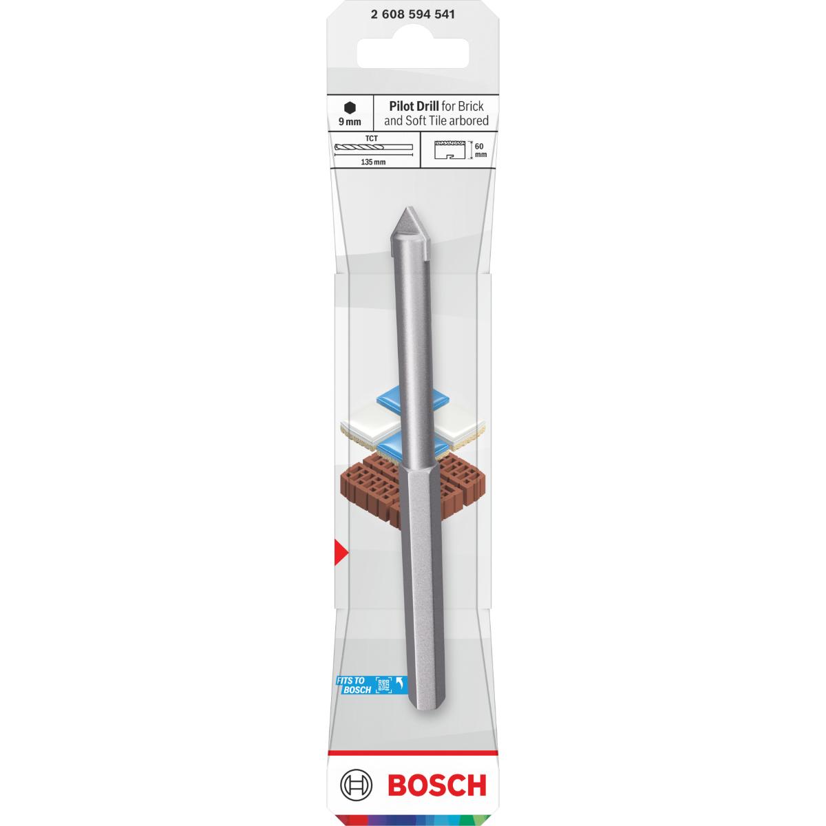 Bosch Zentrierbohrer für Ziegel und weiche Fliesen mit Adapter, 9,5 x 60 mm