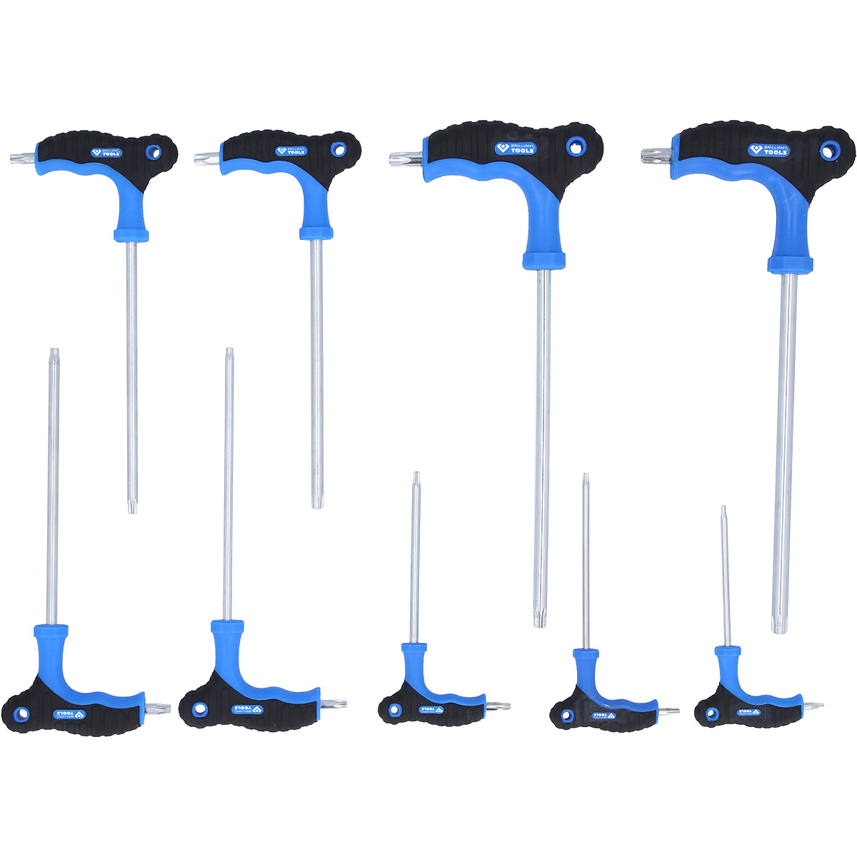 Brilliant Tools T-Griff-Torx® mit Stirnlochbohrung-Winkelstiftschlüssel-Satz, 9-tlg