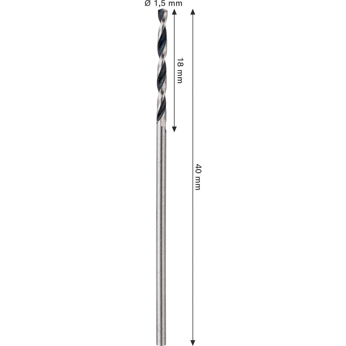Bosch Metal HSS Spiralbohrer, 1,5 x 18 x 40 mm, CYL-Schaft, 2-Stück