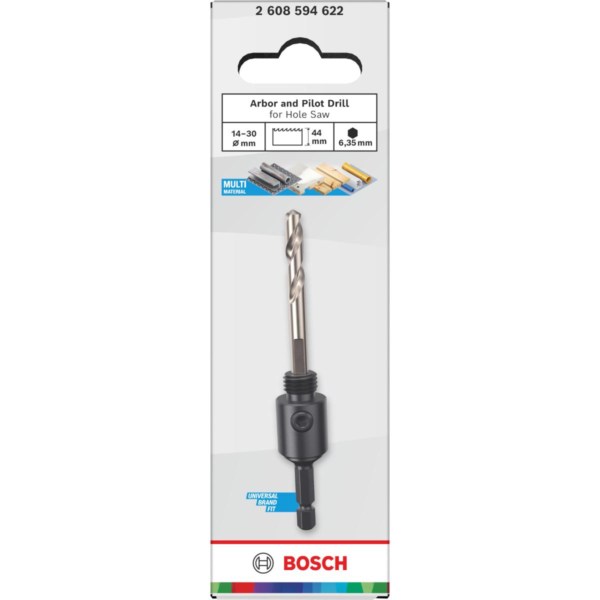 Bosch Aufsteckhalter und Zentrierbohrer für Lochsäge, 14-30 x 44 mm für LS 14-30,HEX,S 6,35