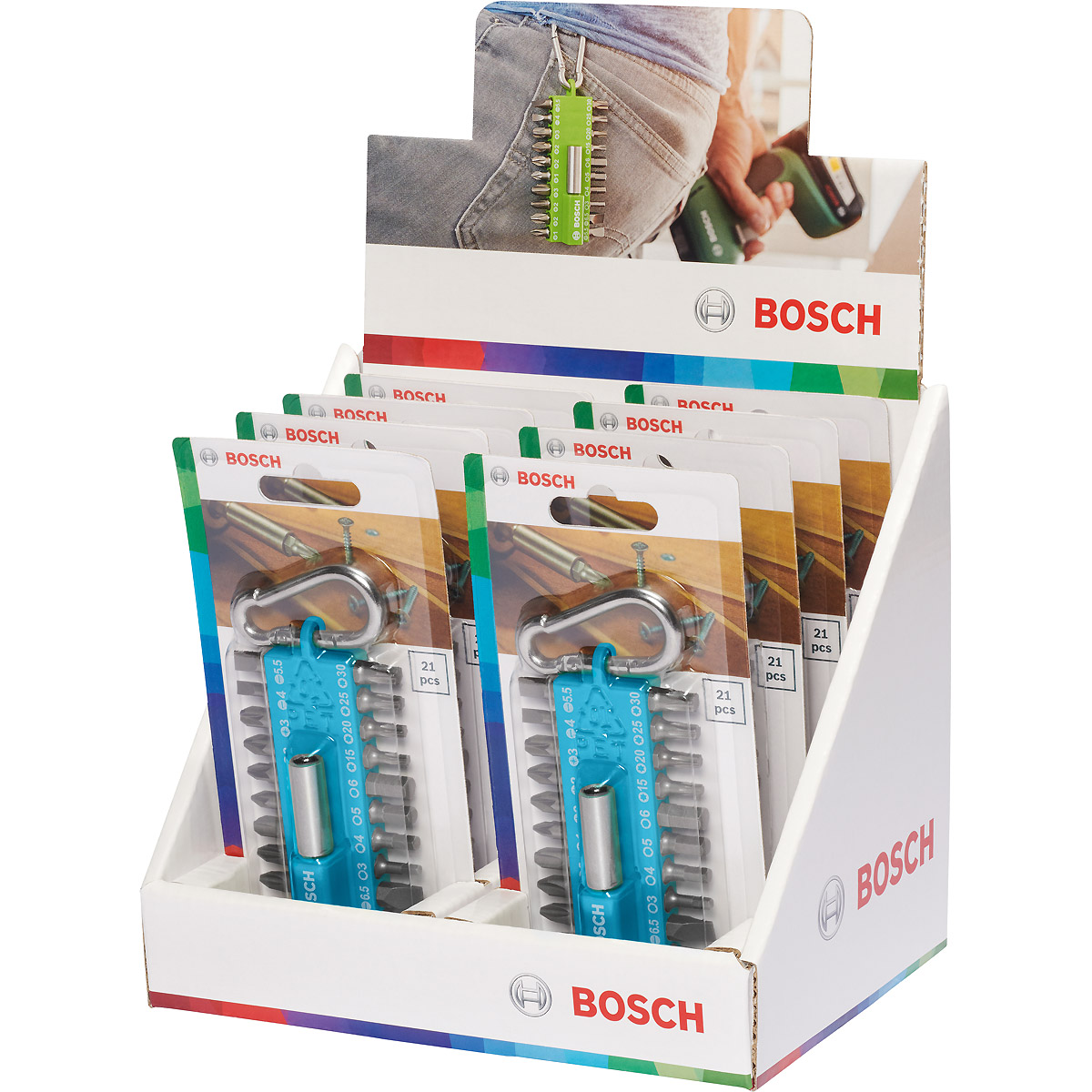 Bosch 21-teiliges Schrauberbit-Set mit Snap-hook (hellblau) Ausstellerversion