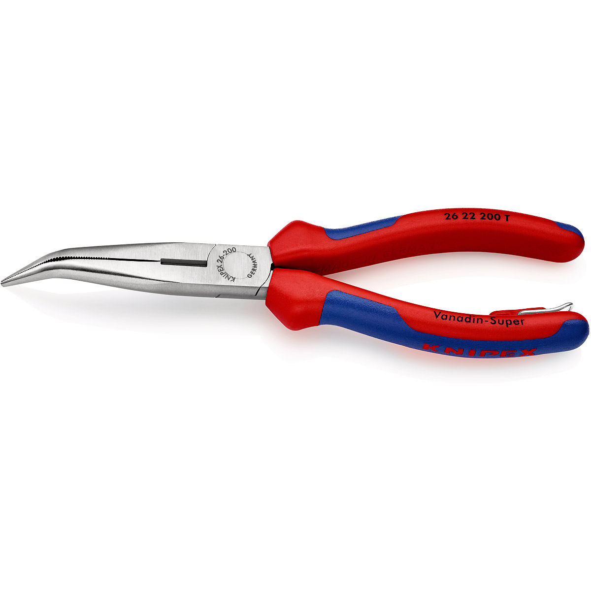 KNIPEX Flachrundzange mit Schneide/Befestigungsöse angewinkelt (Storchschnabelzange)