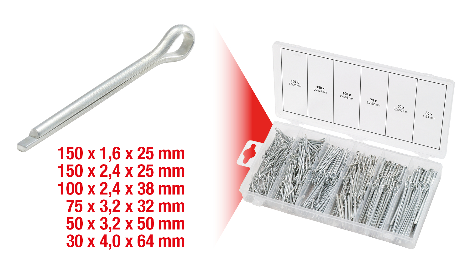 KS Tools Sortiment Splinte, 1,6x25,4mm-4,0x63,5mm, 555-tlg