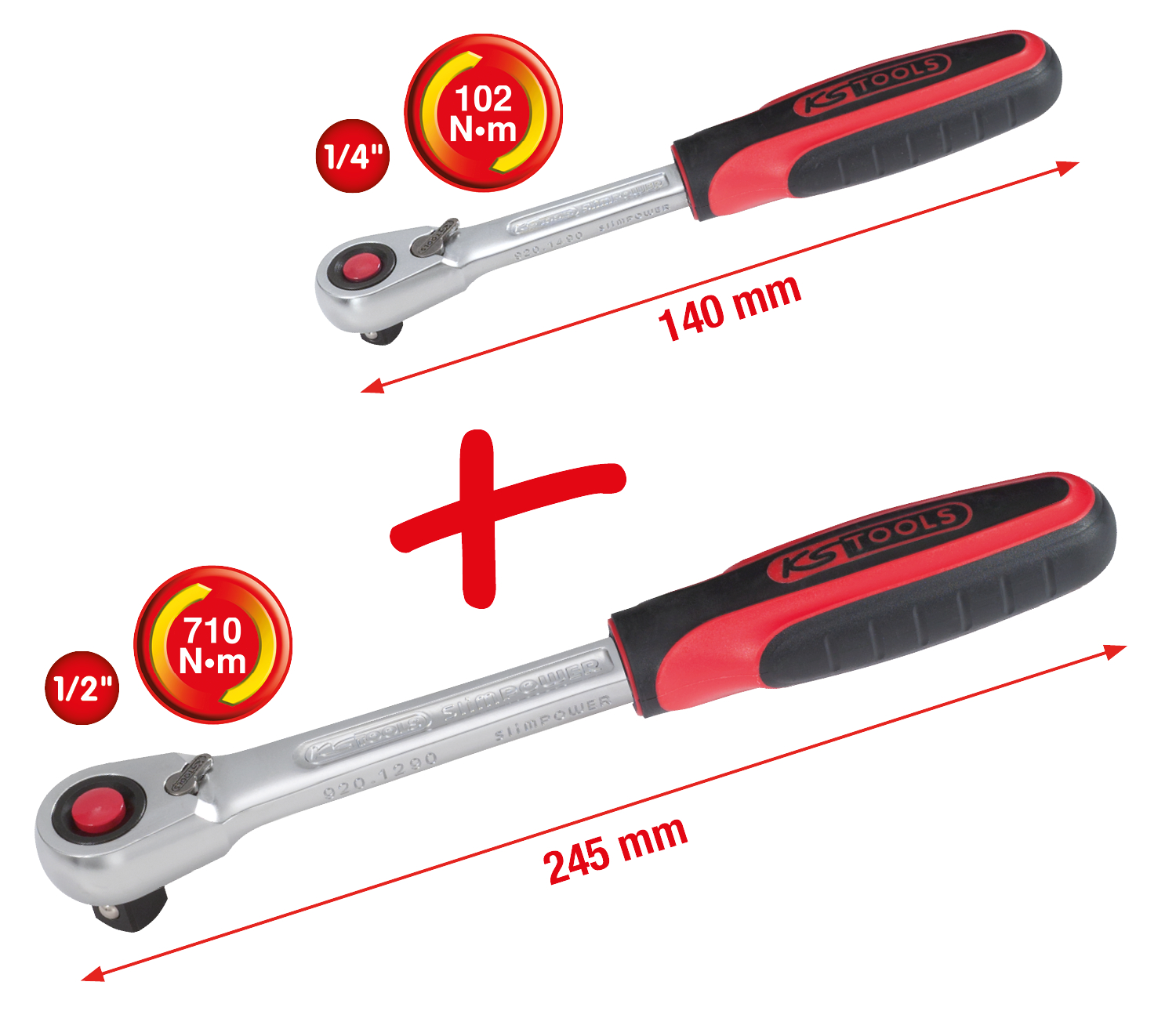 KS Tools SlimPOWER Umschaltknarren-Satz, 2-tlg1/4"+1/2"