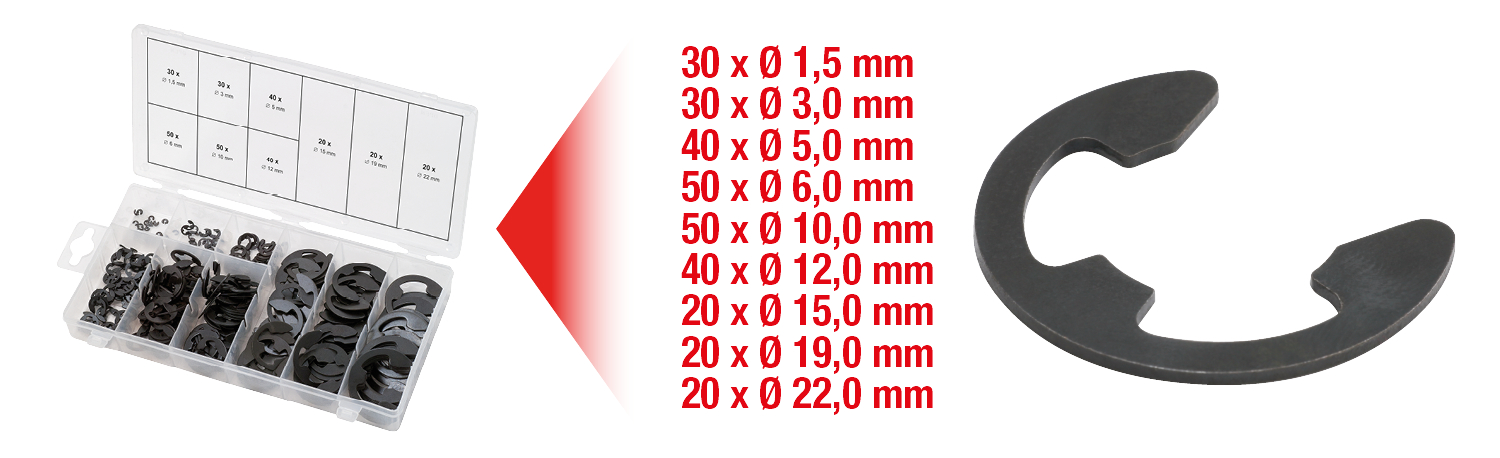KS Tools Sortiment E-Sicherungsringe, Ø1,5-22mm, 300-tlg