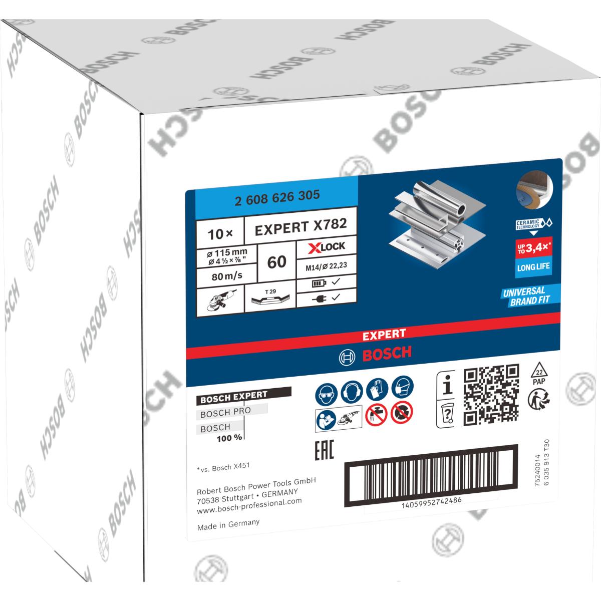 Bosch EXPERT X782 Fächerschleifscheibe, abgewinkelt, 115 mm, K60, X-Lock, Flex