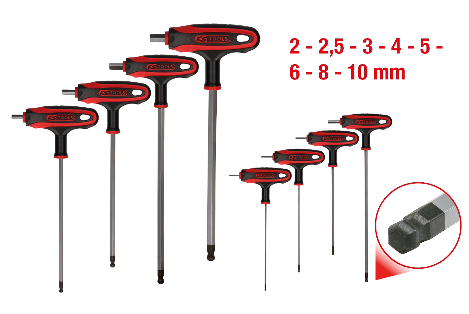 KS Tools T-Griff-Innensechskant-Kugelkopf-Schlüssel-Satz, 8-tlg
