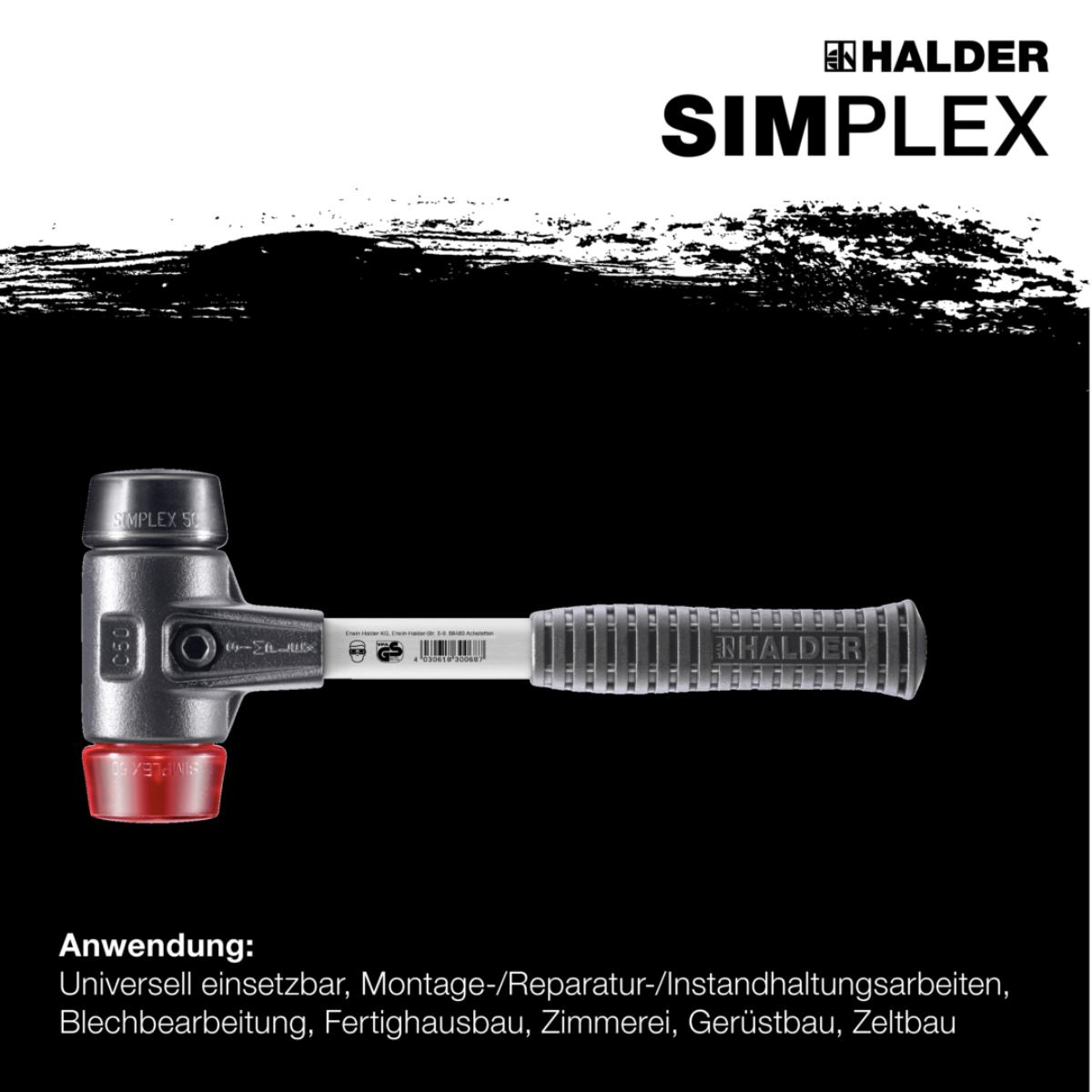 HALDER SIMPLEX - Schonhammer mit verstärktem Tempergussgehäuse und Fiberglasstiel, Plastik