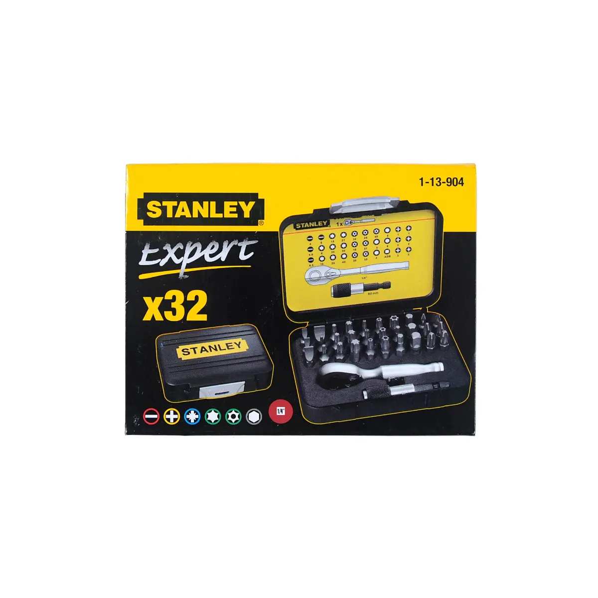 STANLEY Bit-Satz mit Mini-Umschaltknarre 1/4 32-teilig magnetisch