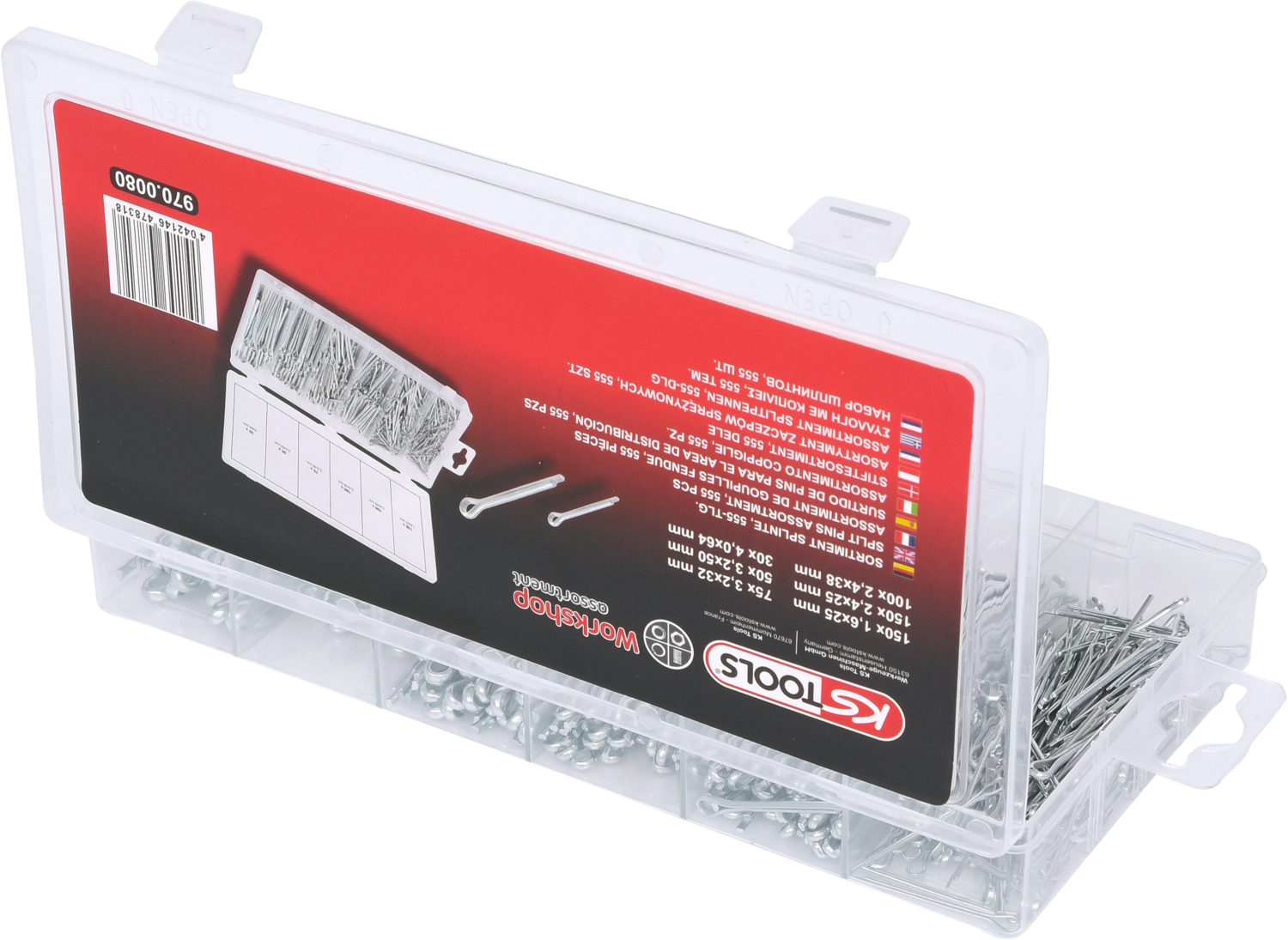 KS Tools Sortiment Splinte, 1,6x25,4mm-4,0x63,5mm, 555-tlg