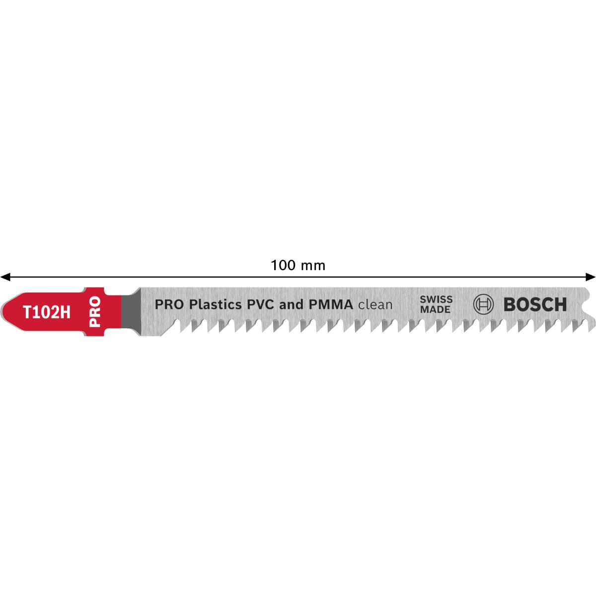 Bosch PRO Plastics PVC clean T102H Stichsägeblatt, 100 mm, 5-Stück