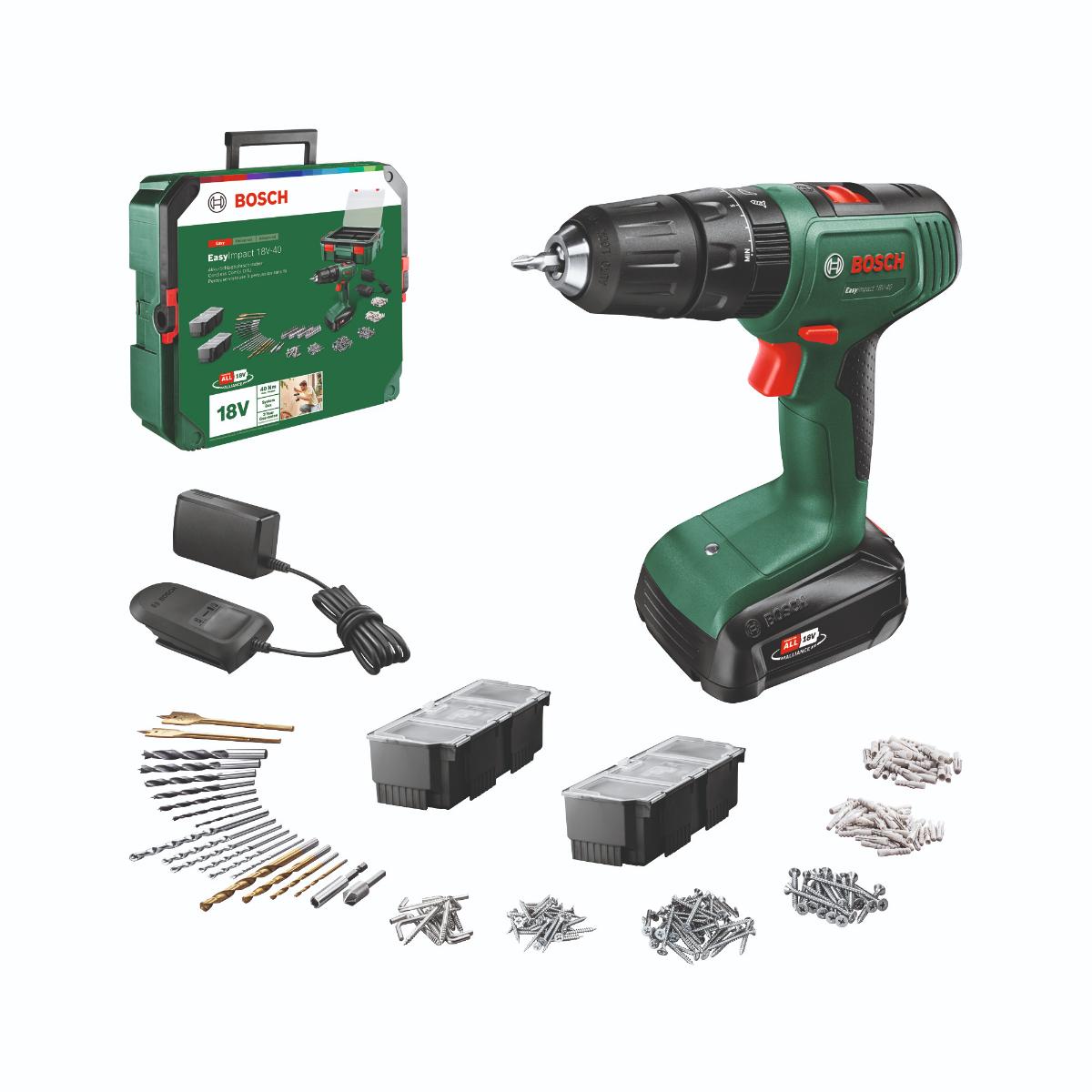 Bosch Akku-Bohrschrauber EasyImpact 18V-40, 1 x Akku PBA 18V 1.5Ah + SystemBox