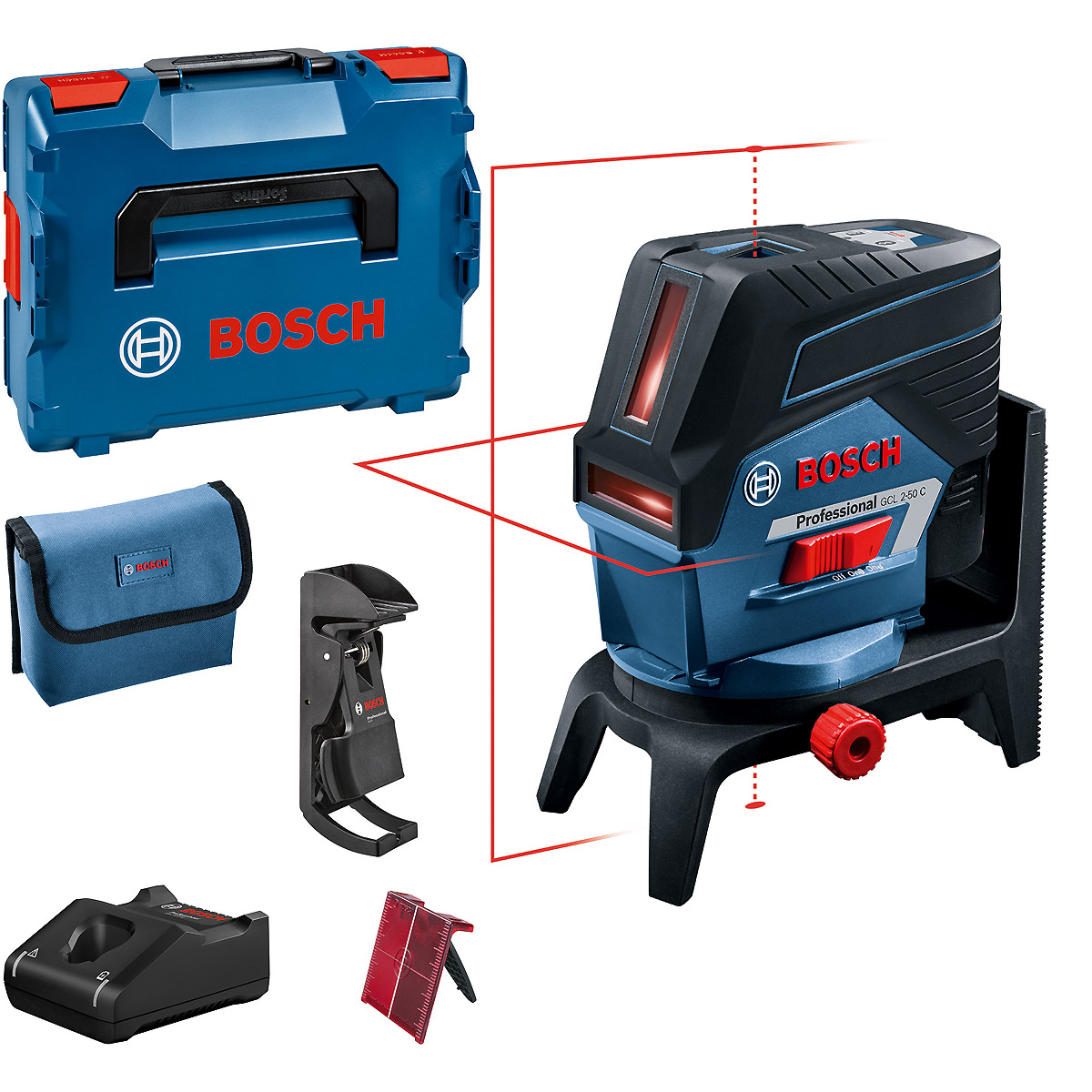 Bosch Kombilaser GCL 2-50 C, mit 1 x 2,0 Ah Li-Ion Akku, RM 2, BM 3, L-BOXX