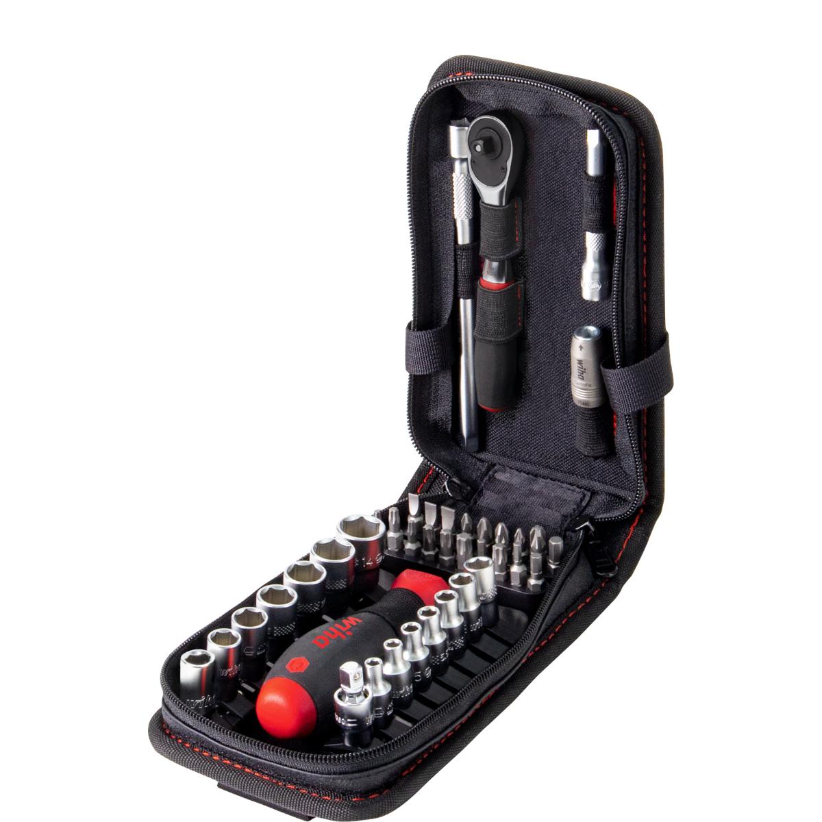 Wiha Steckschlüssel- und Bit Set 1/4 zoll 41-teilges Set mit Funktionstasche mit Gürtelclip