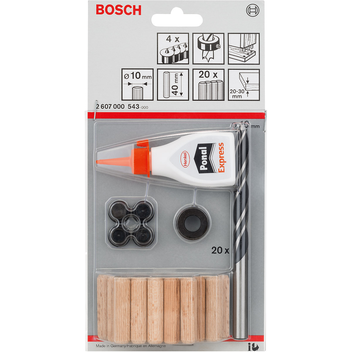 Bosch Holzdübel-Set, 27-teilig, 10 mm, 40 mm