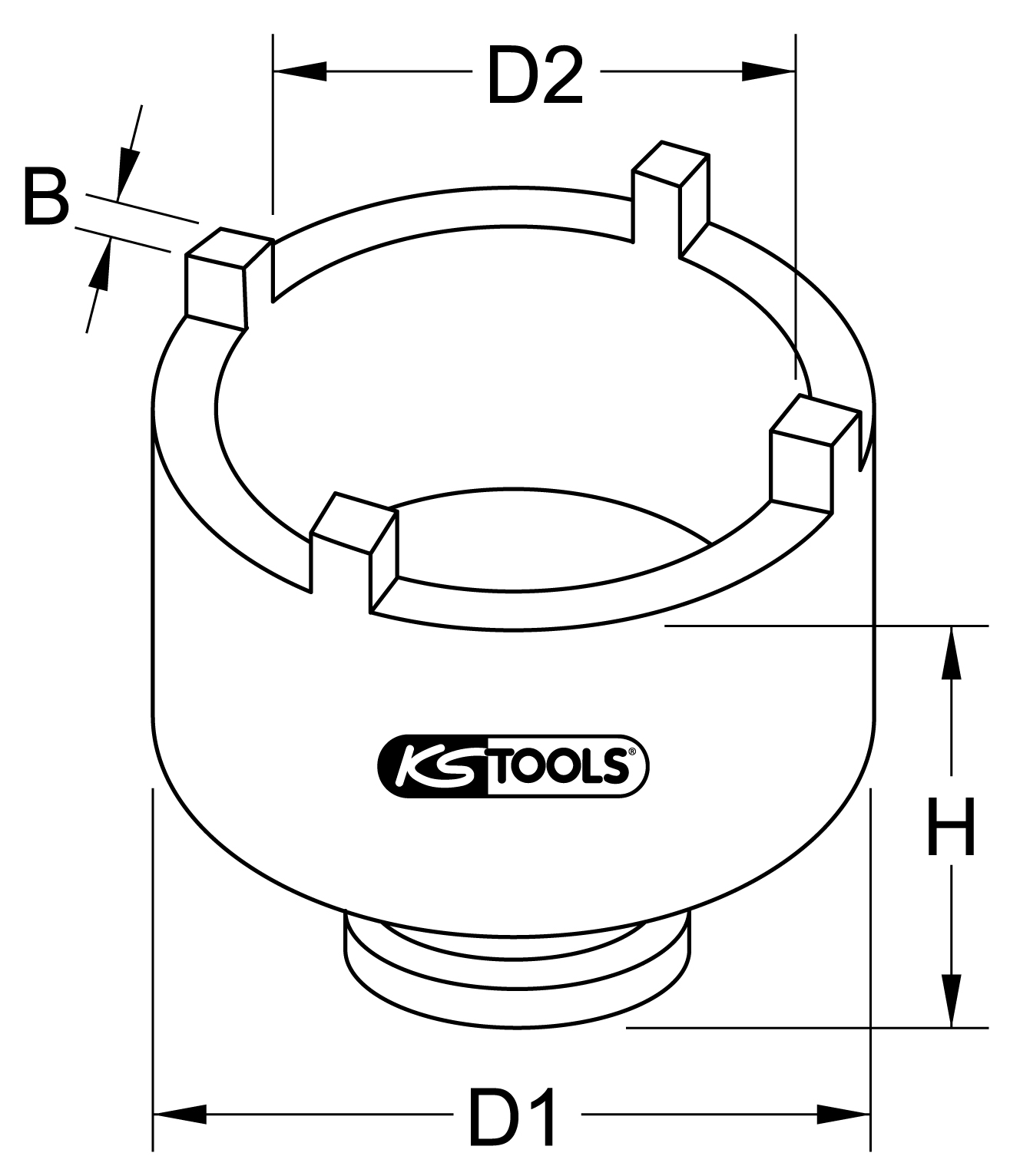 KS Tools 1/2" DAF Nutmuttern-Schlüssel für Lenkgestänge-Befestigung mit 4 Zapfen, 52 mm