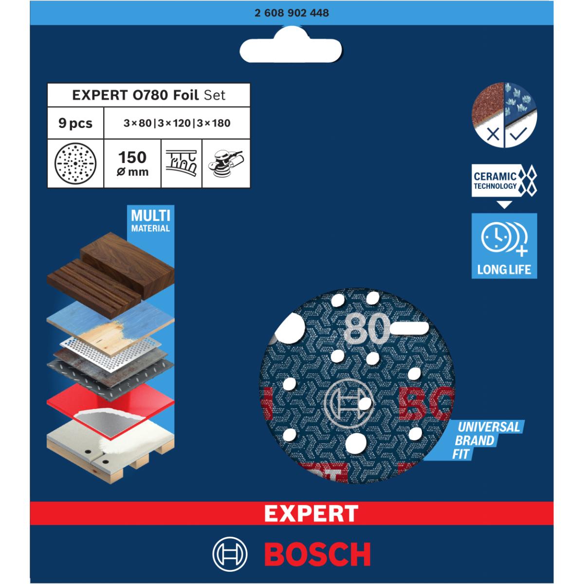 Bosch EXPERT O780 Folienschleifscheiben 150 mm, 9-teiliges Set