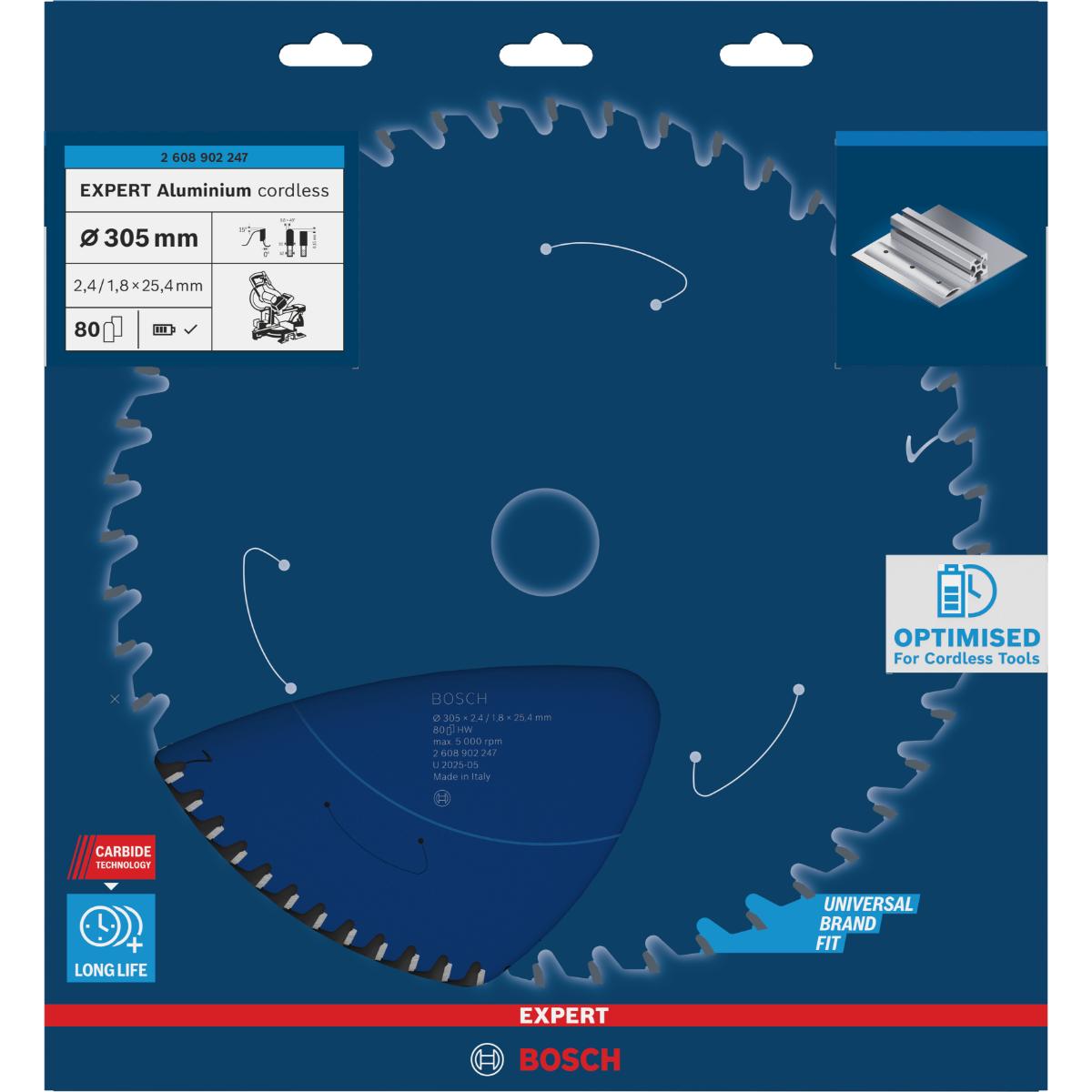 Bosch EXPERT Aluminium cordless Kreissägeblatt, 305 x 2,4/1,8 x 25,4 mm, Z80