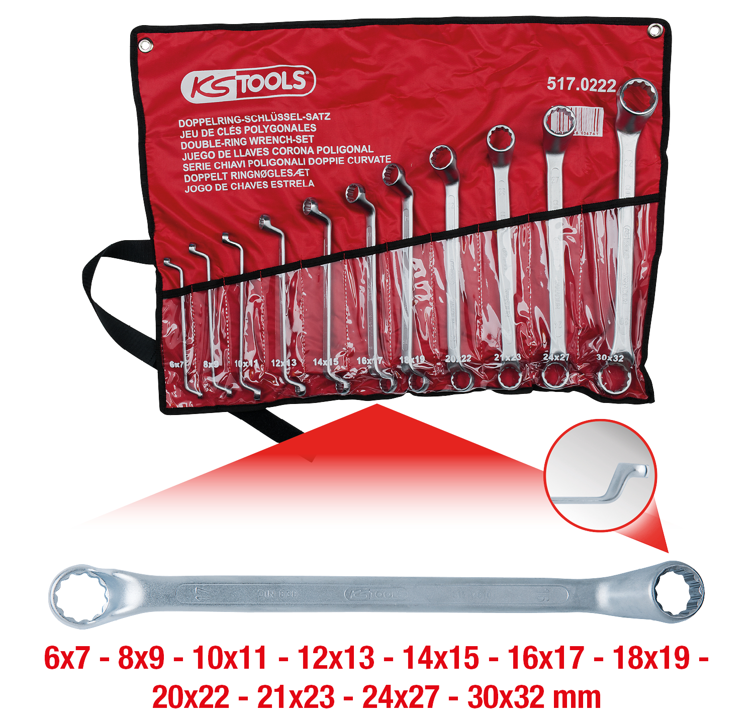 KS Tools Doppel-Ringschlüssel-Satz, gekröpft, 11-tlg 6-32mm