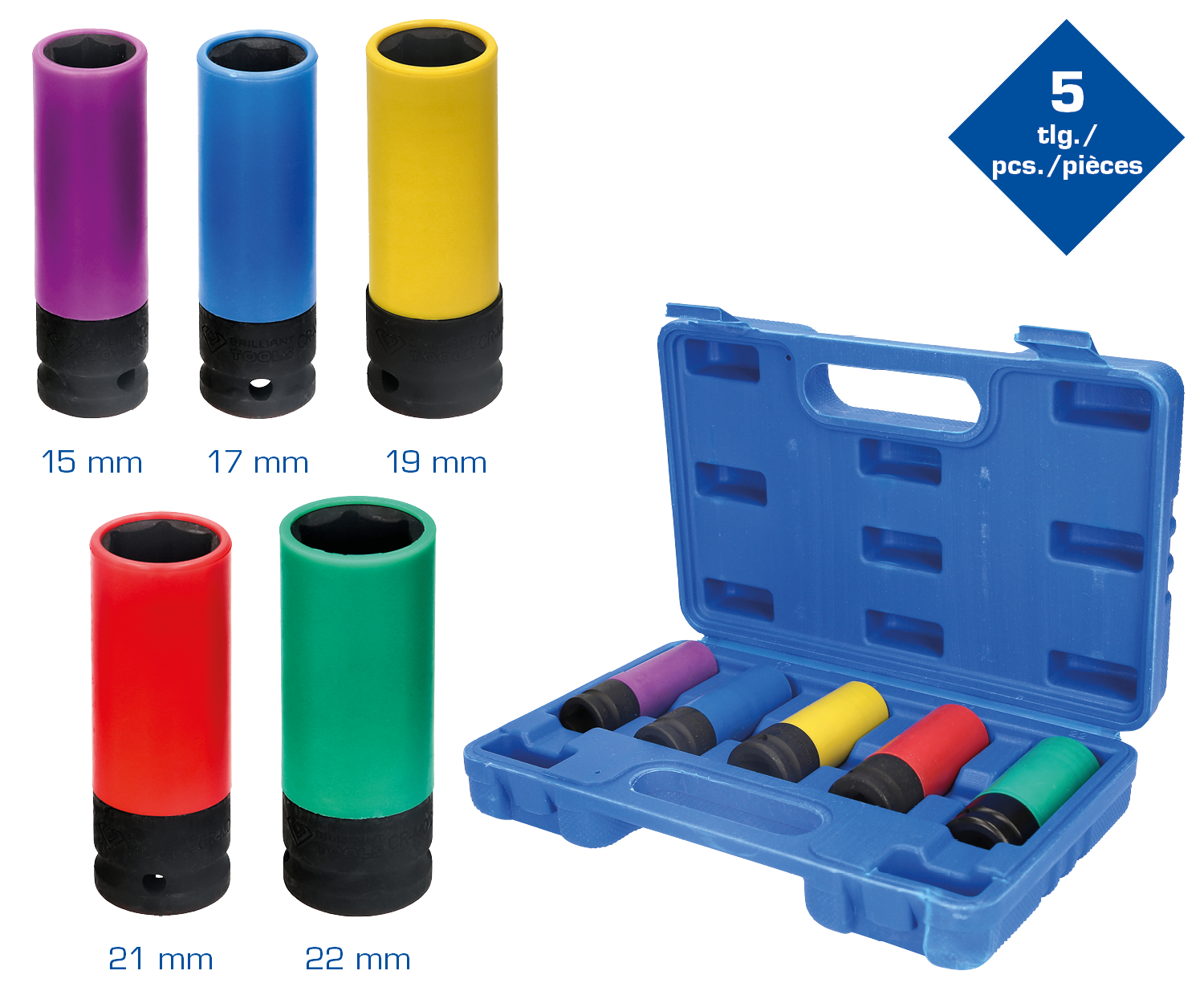 Brilliant Tools 1/2" Alu-Felgen-Kraft-Stecknuss-Satz, 5-tlg - BT691010