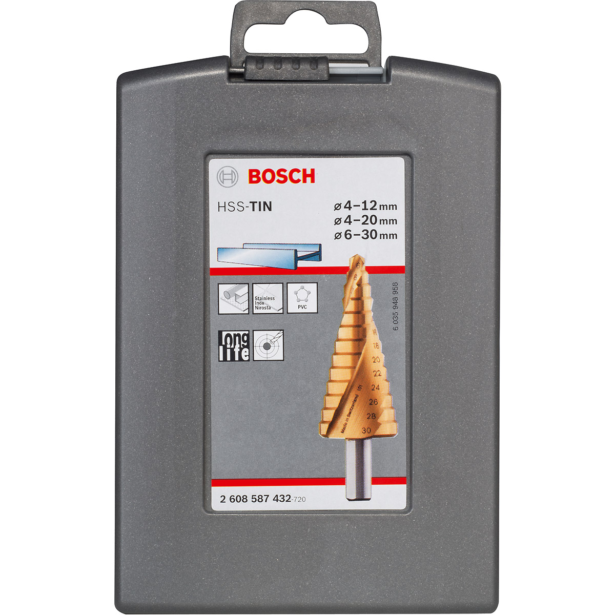 Bosch Stufenbohrer HSS-TiN-Set, 3-teilig, 4 - 12 mm, 4 - 20 mm, 6 - 30 mm