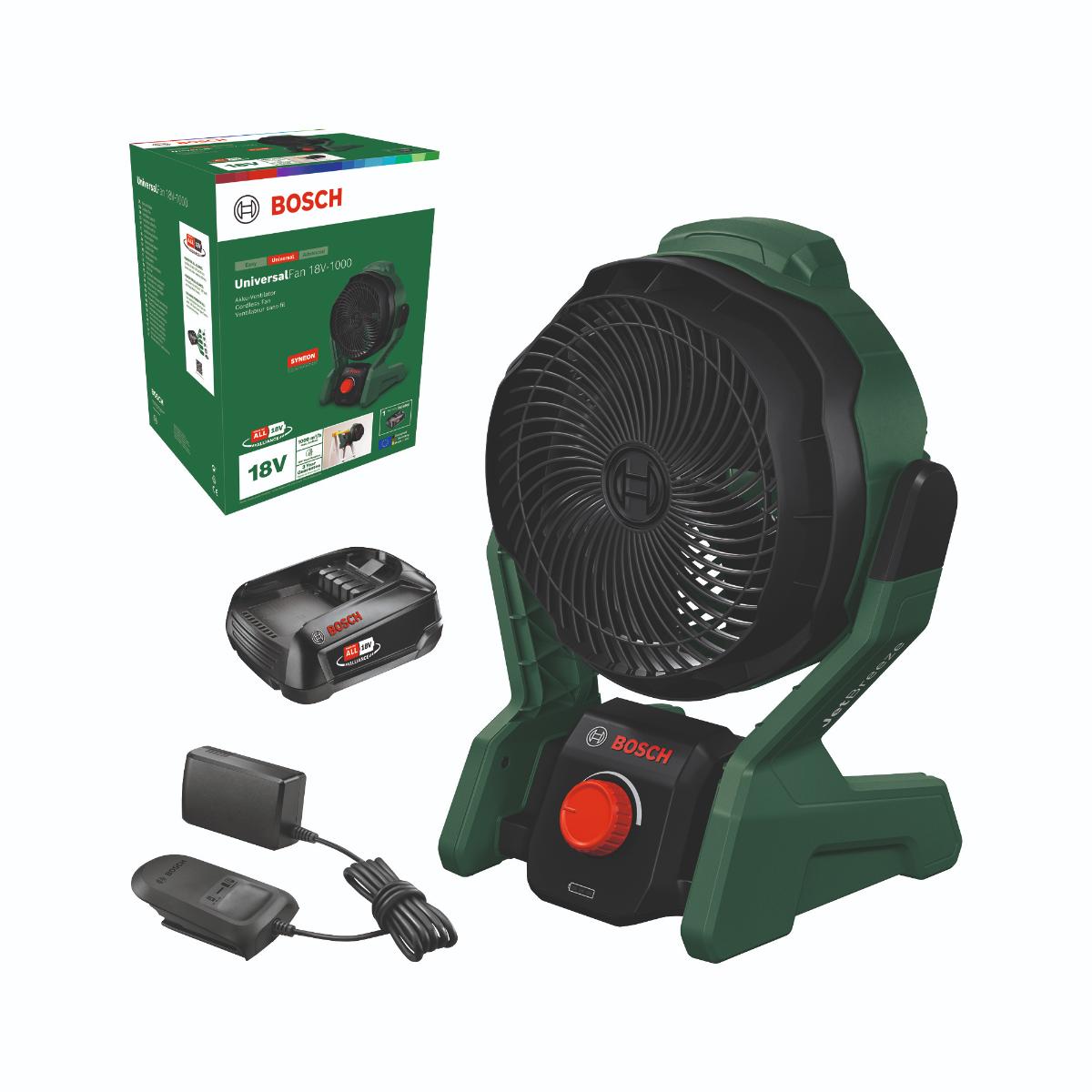 Bosch Akku-Ventilator UniversalFan 18V-1000, 1 x Akku PBA 18V 2.0Ah, Ladegerät