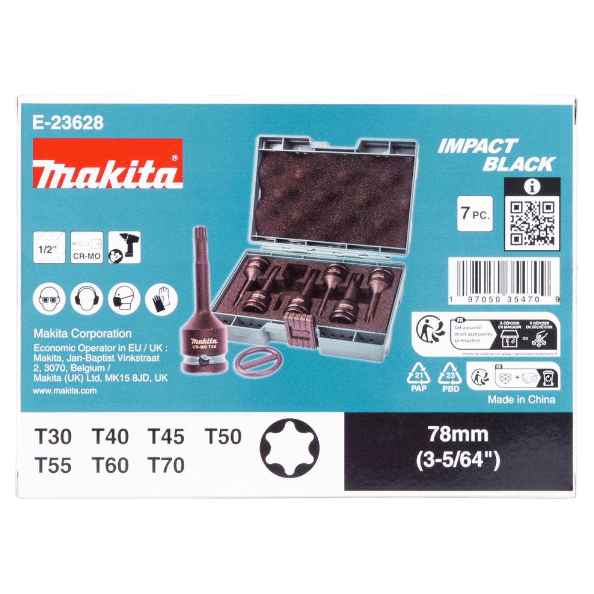 Makita T-Schlagnuss-Set 7-teiliges Set IMPACT BLACK, 1/2 Zoll Vierkant, Impact Black