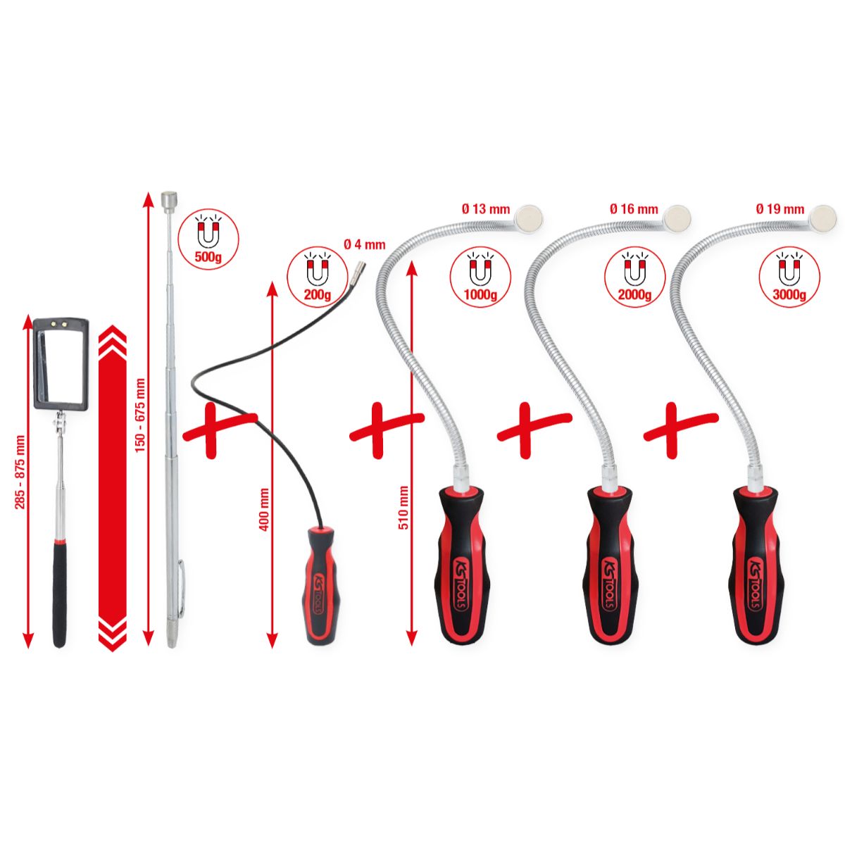 KS Tools Flexibler und Teleskop-Magnethalter und Inspektionsspiegel-Satz, 6-tlg