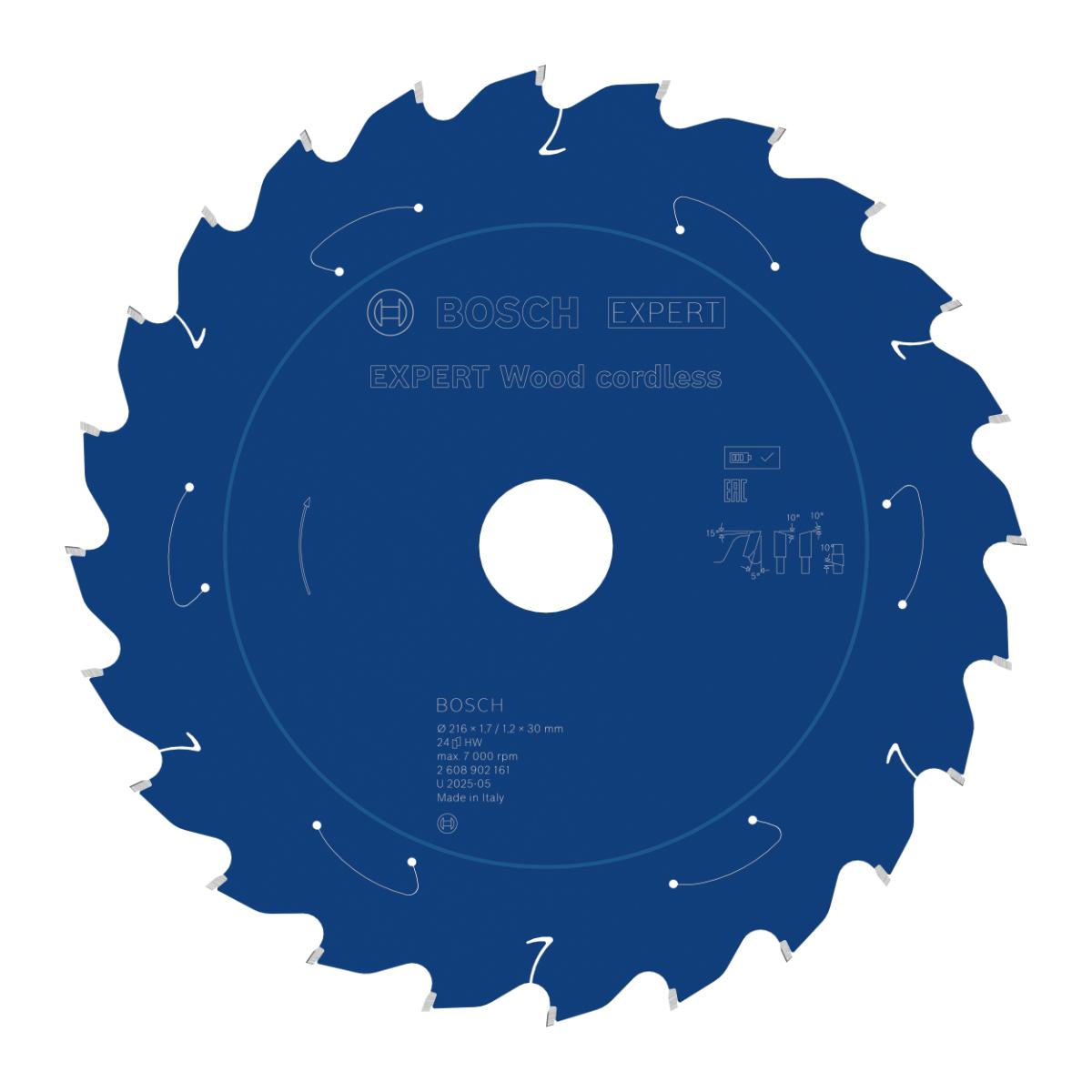 Bosch EXPERT Wood Kreissägeblatt, 216x1,7x30 mm, Z24, Zahnwinkel 5°