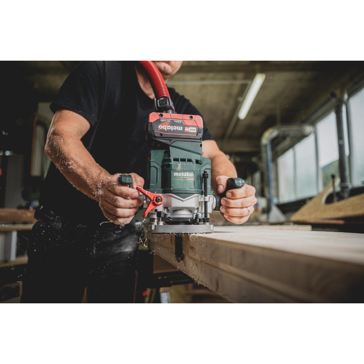 Metabo Akku-Oberfräse OFV 18 LTX BL 12 - 1/2 Zoll, Spannzange 3/8 Zoll, metaBOX 340