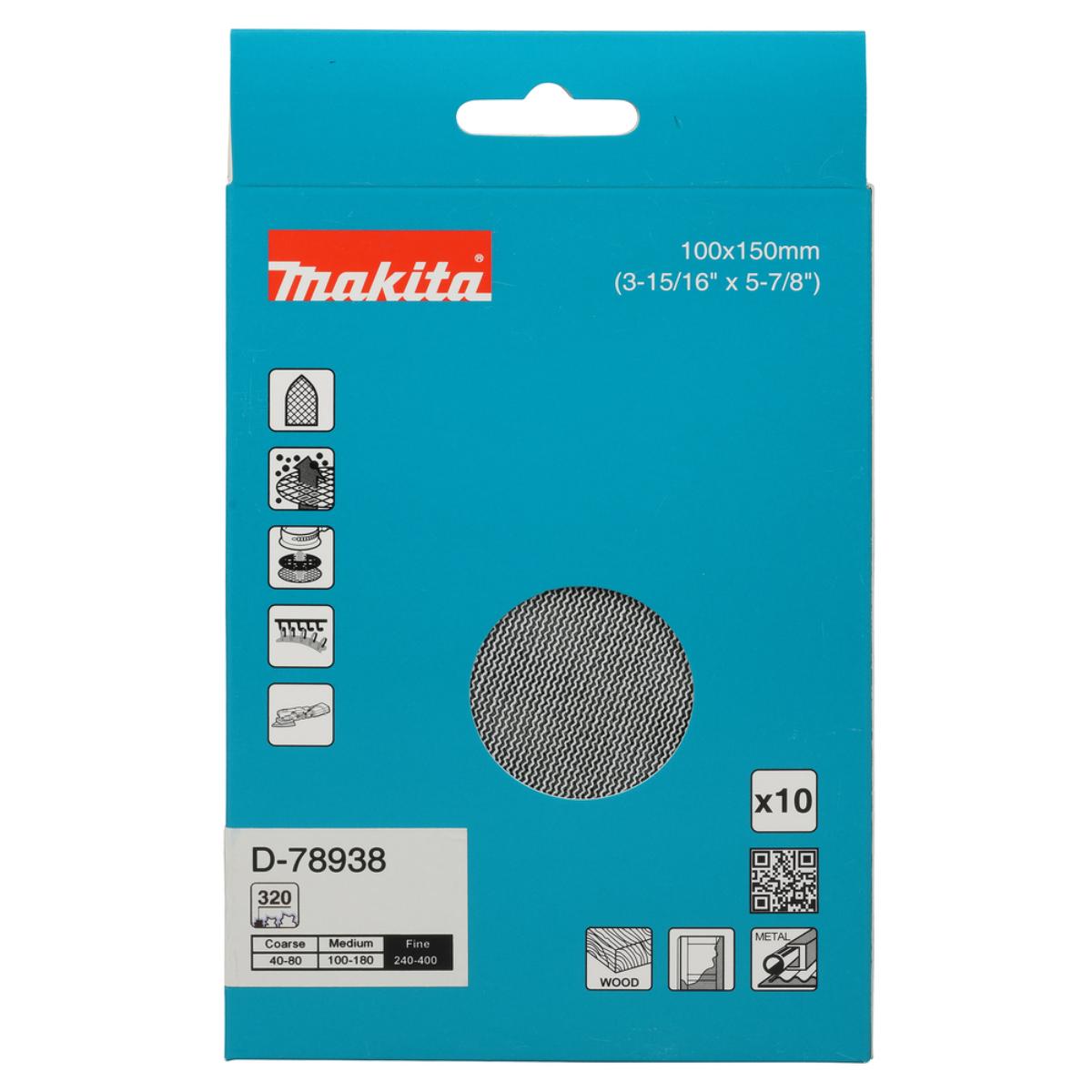 Makita Netzschleifmittel A320 100x150mm, Körnung ,Klett, Gitter, 10 Stück