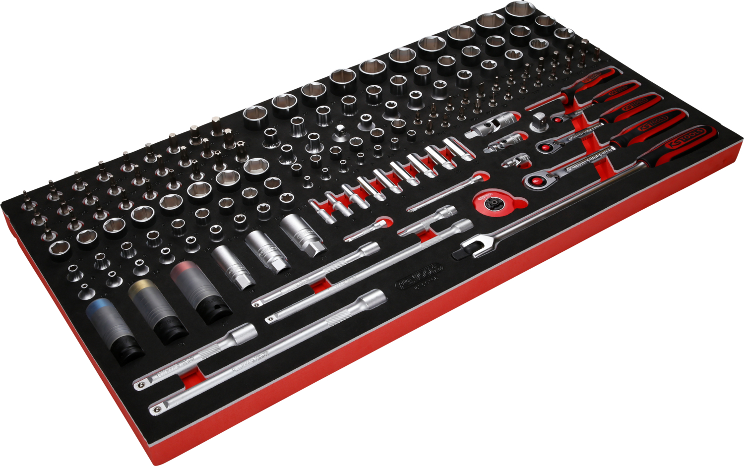 KS Tools 1-4'' + 3-8'' + 1-2'' Steckschlüssel-Satz in Schaumstoffeinlage, 156-tlg