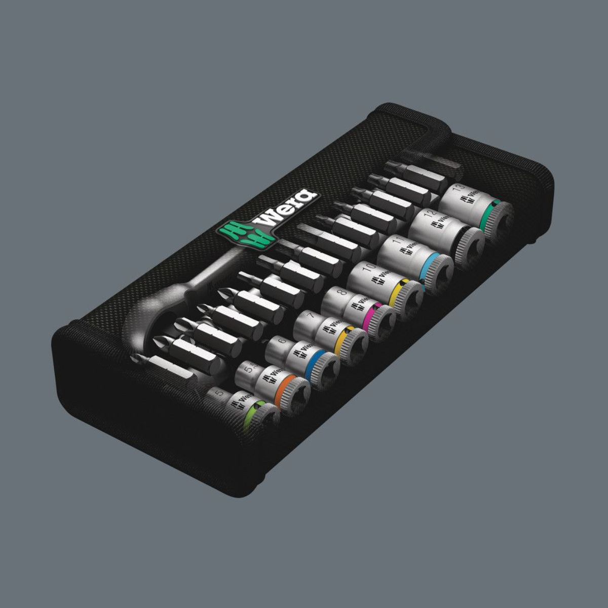 Wera 8100 SA 7 Zyklop Metal-Knarrensatz, Durchsteckvierkant, 1/4"-Antrieb, metrisch, 28-teilig