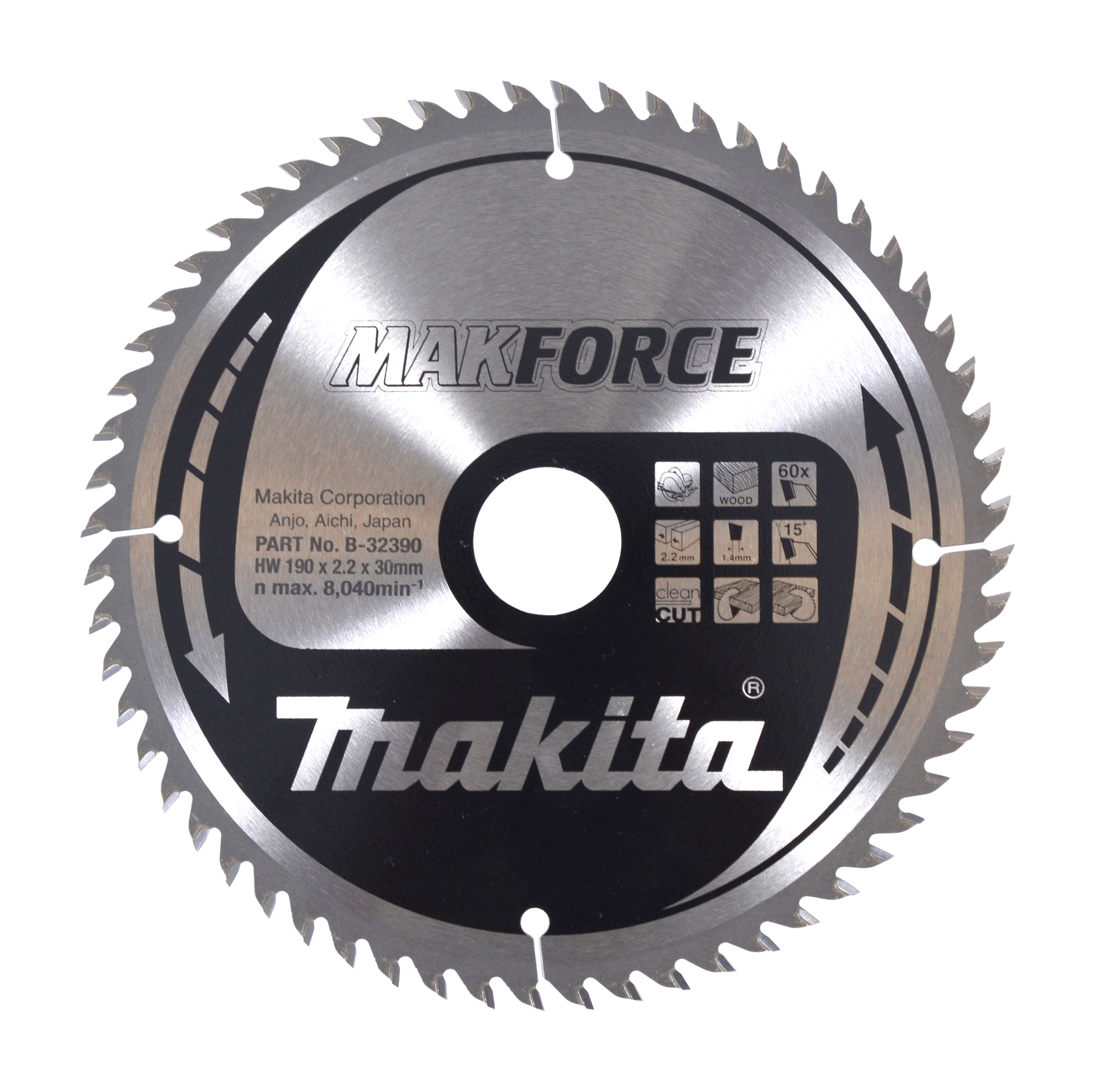 Makita Kreissägeblatt MAKFORCE, 190/30 mm - 60 Zähne - 1,4 mm - CleanCut - Holz - B-32390