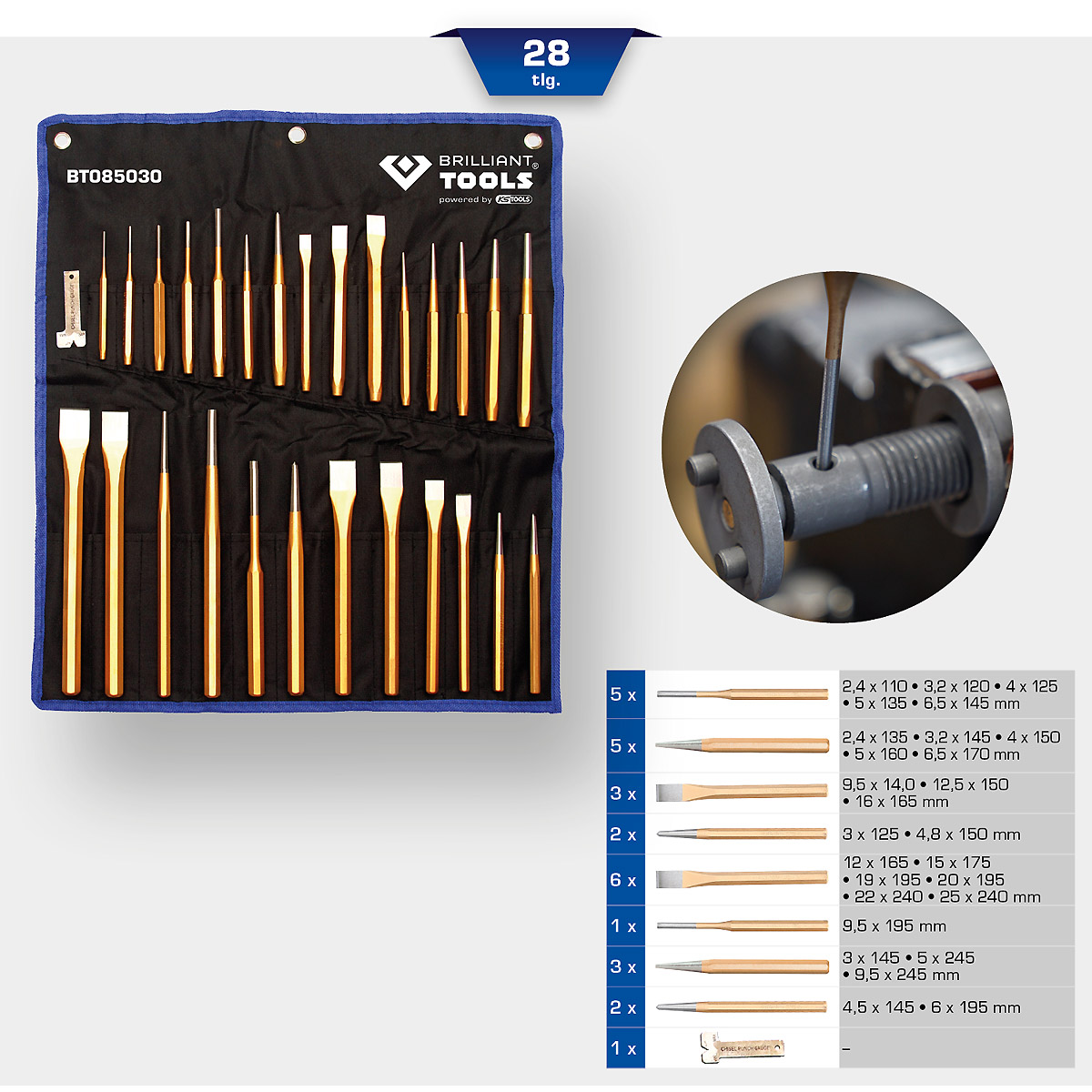 Brilliant Tools Meißel und Durchtreiber-Satz, 28-tlg