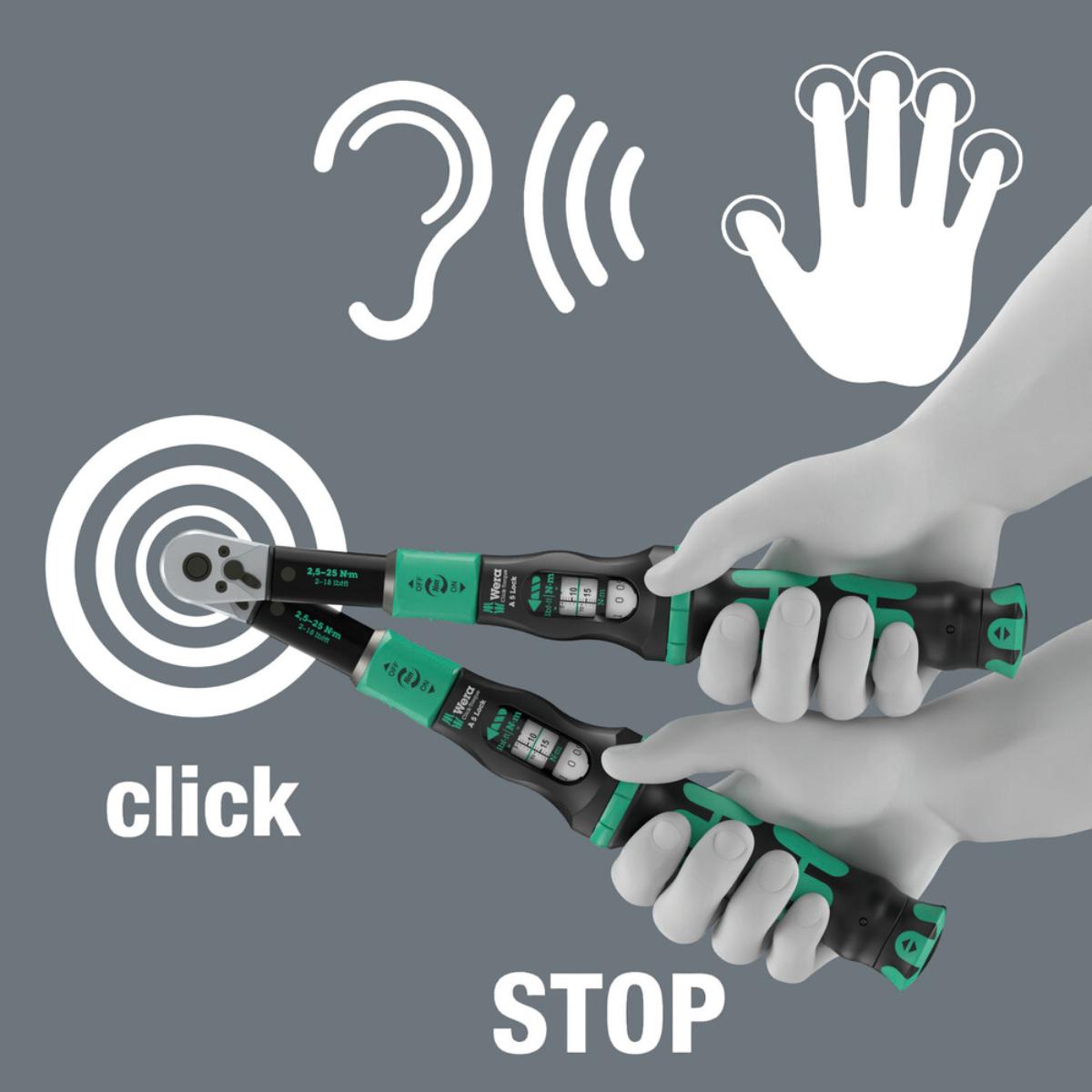 Wera Click-Torque Lock A 5 Drehmomentschlüssel, einstellbar, Torque Lock Funktion, Umschaltknarre, Rechtsanzug, 2,5-25 Nm, 1/4 zoll x 2,5-25 Nm