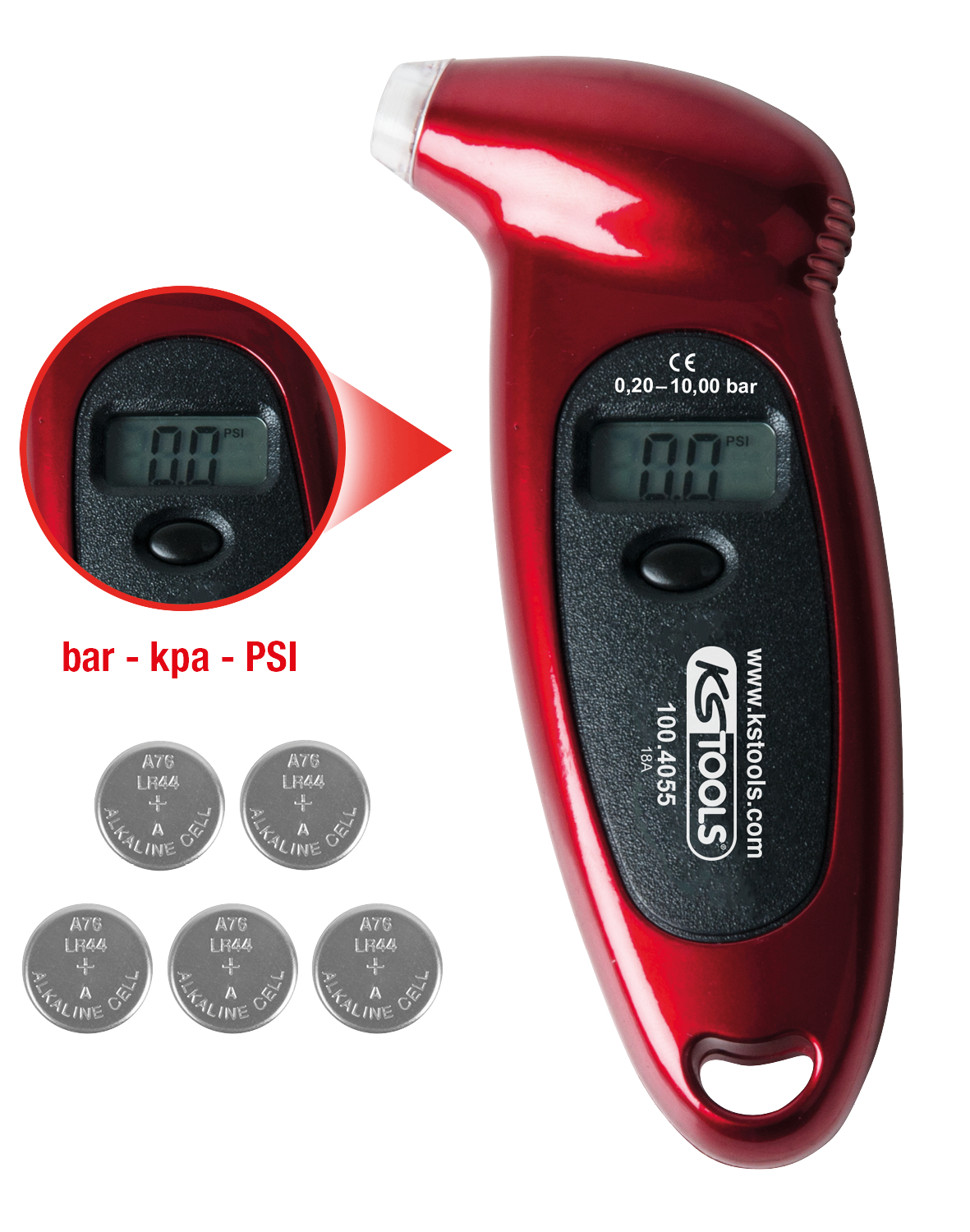 KS Tools Digitaler Reifendruckmesser, 0,20 - 10,0 bar