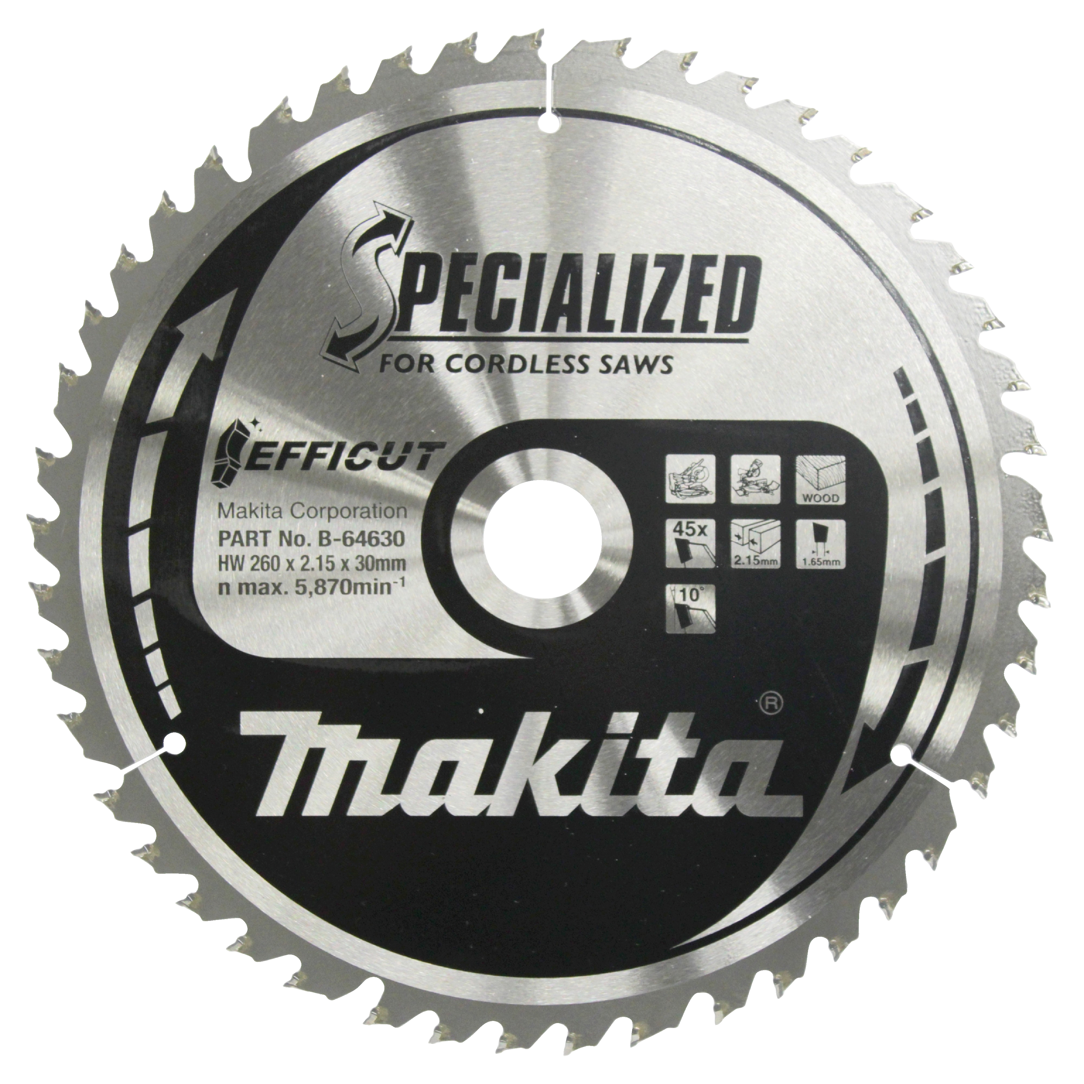 Makita Sägeblatt 260x2,15x30, 45Z EFFICUT, Holz - B-64630