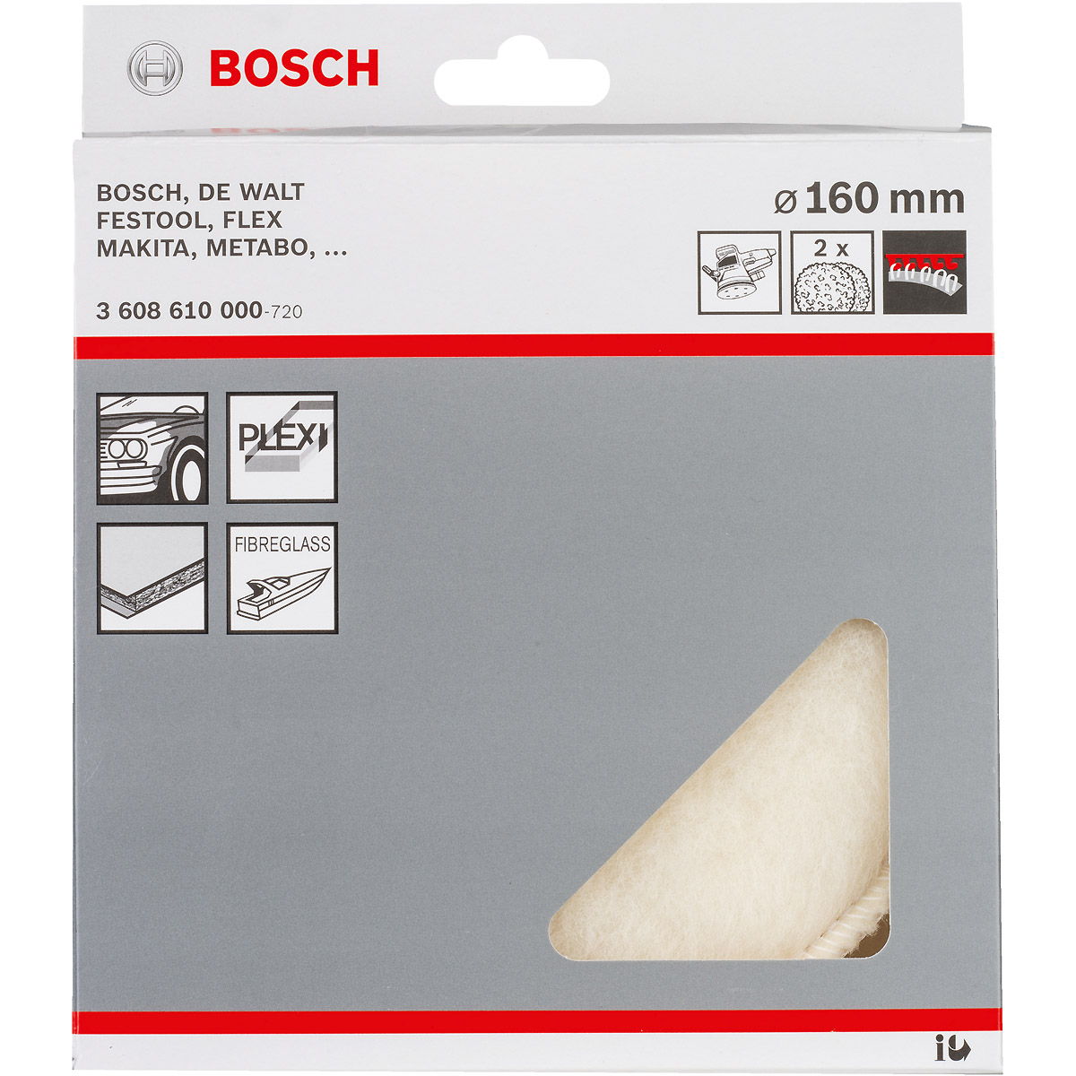 Bosch Lammwollhaube für Exzenterschleifer, 160 mm, Klett, 2er-Pack